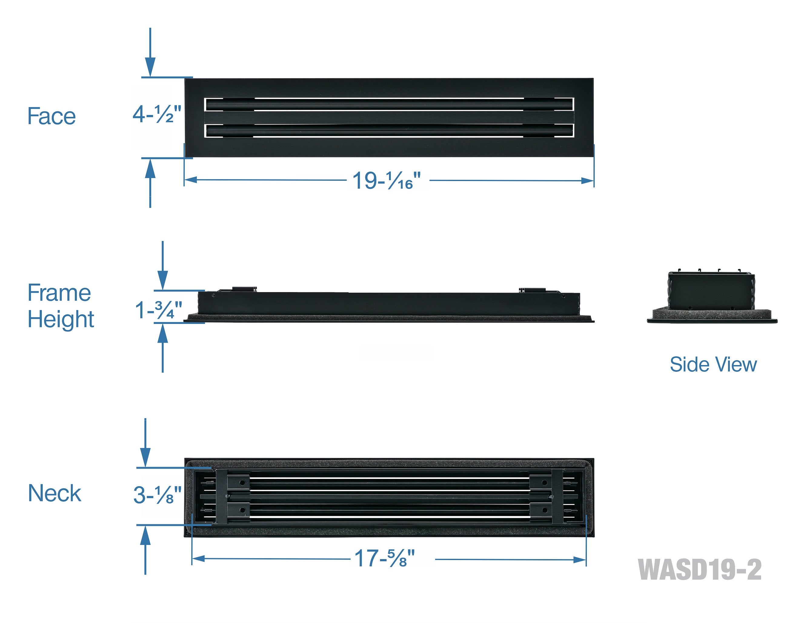 18" Linear Slot Diffuser air vent cover - 2 slots - black