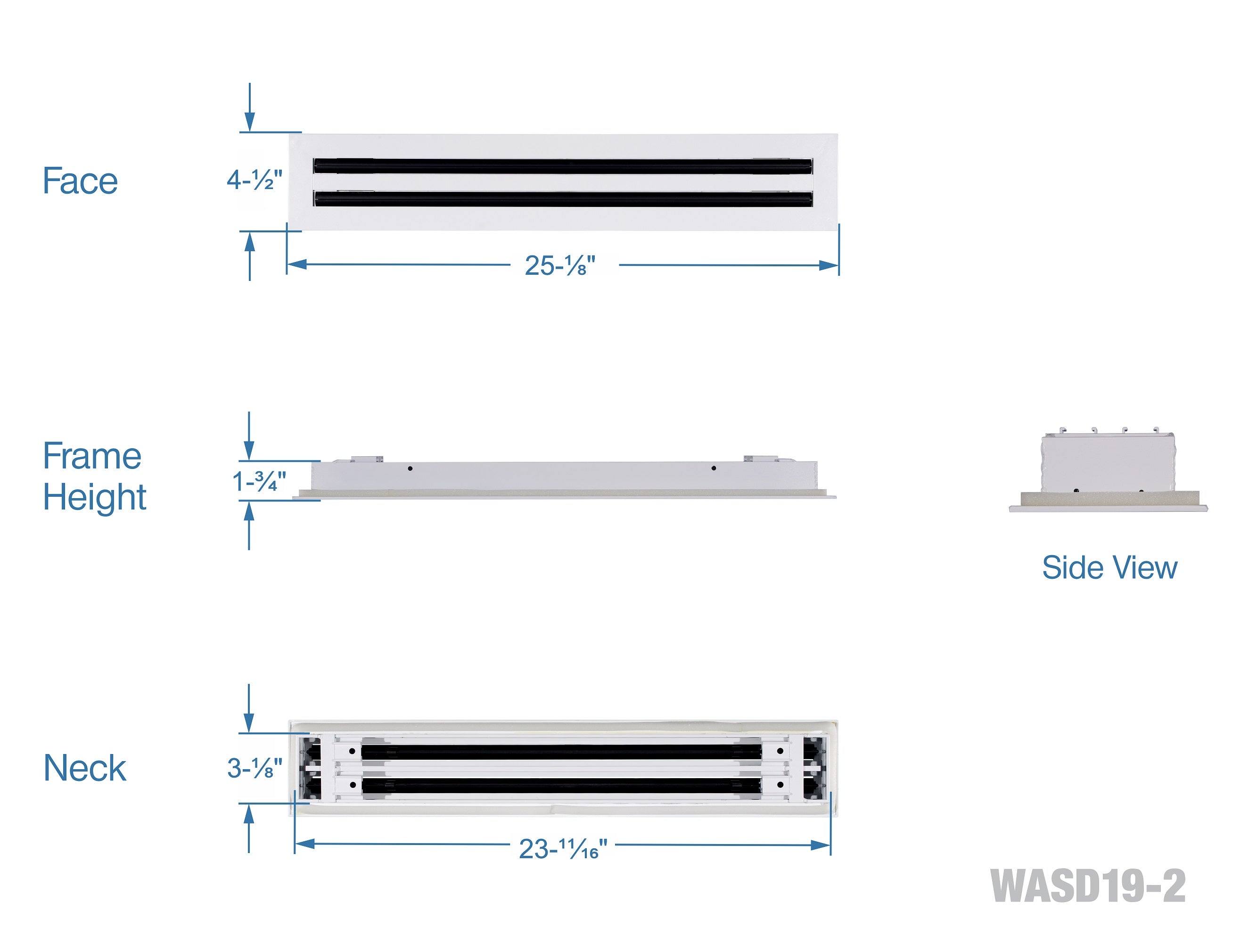 24" Linear Slot Diffuser HVAC air vent cover - 2 slots - white