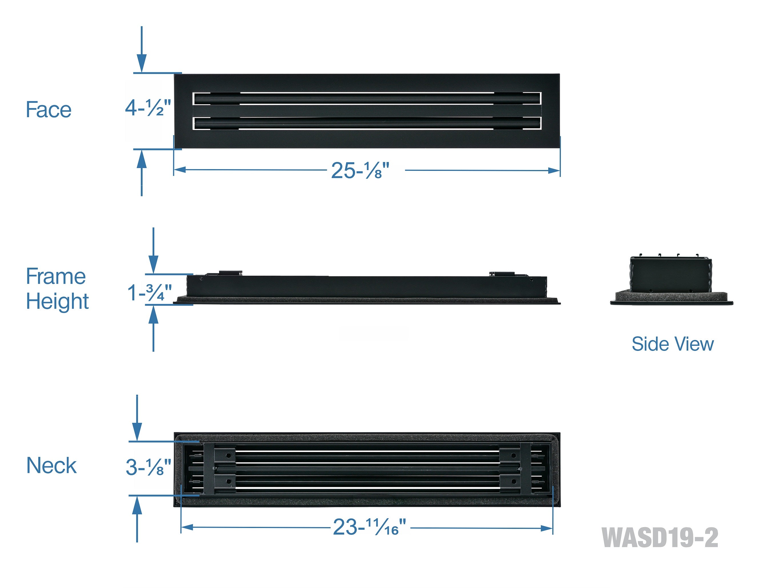 24" Linear Slot Diffuser air vent cover - 2 slots - black