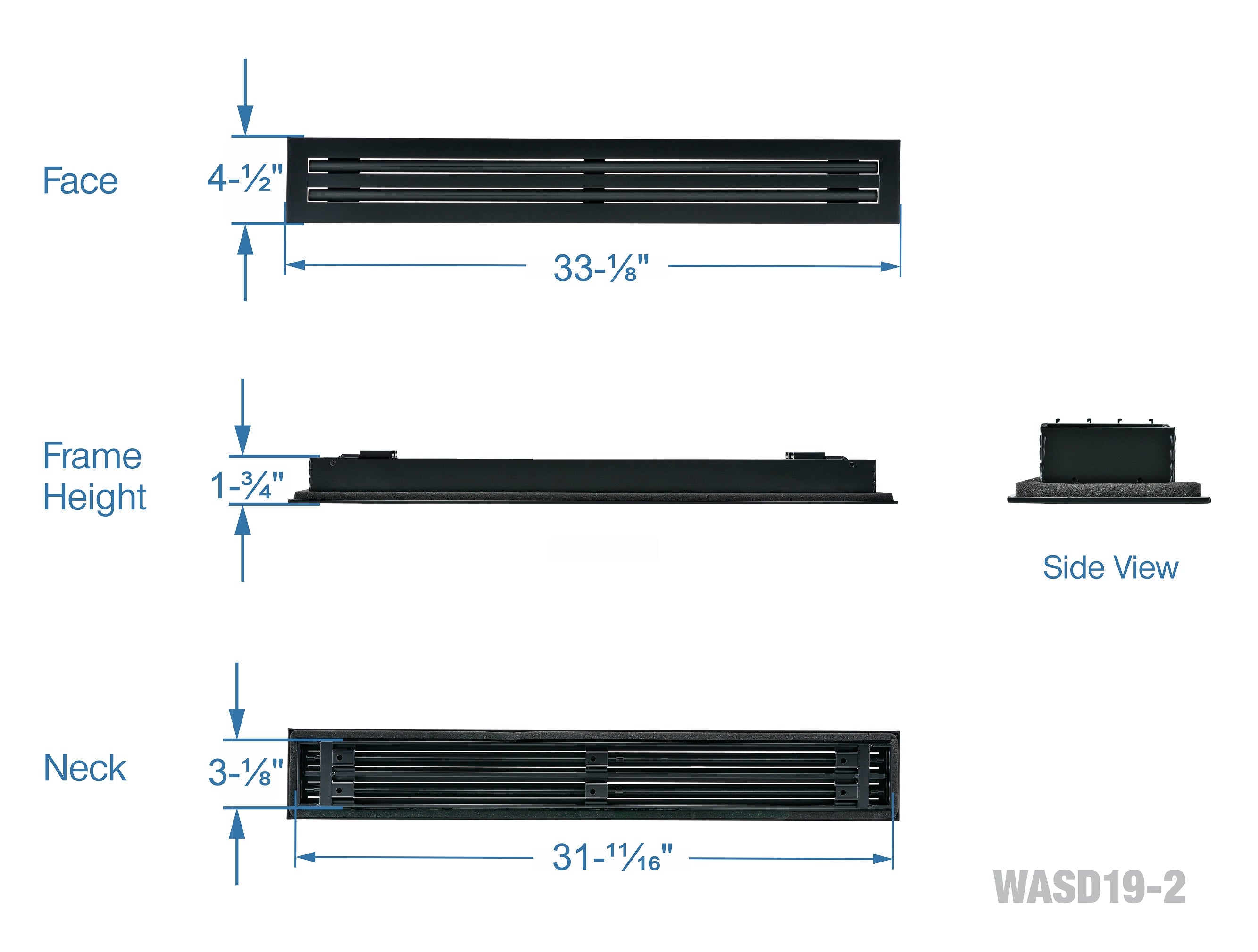 32" Linear Slot Diffuser HVAC air vent cover - 2 slots - black