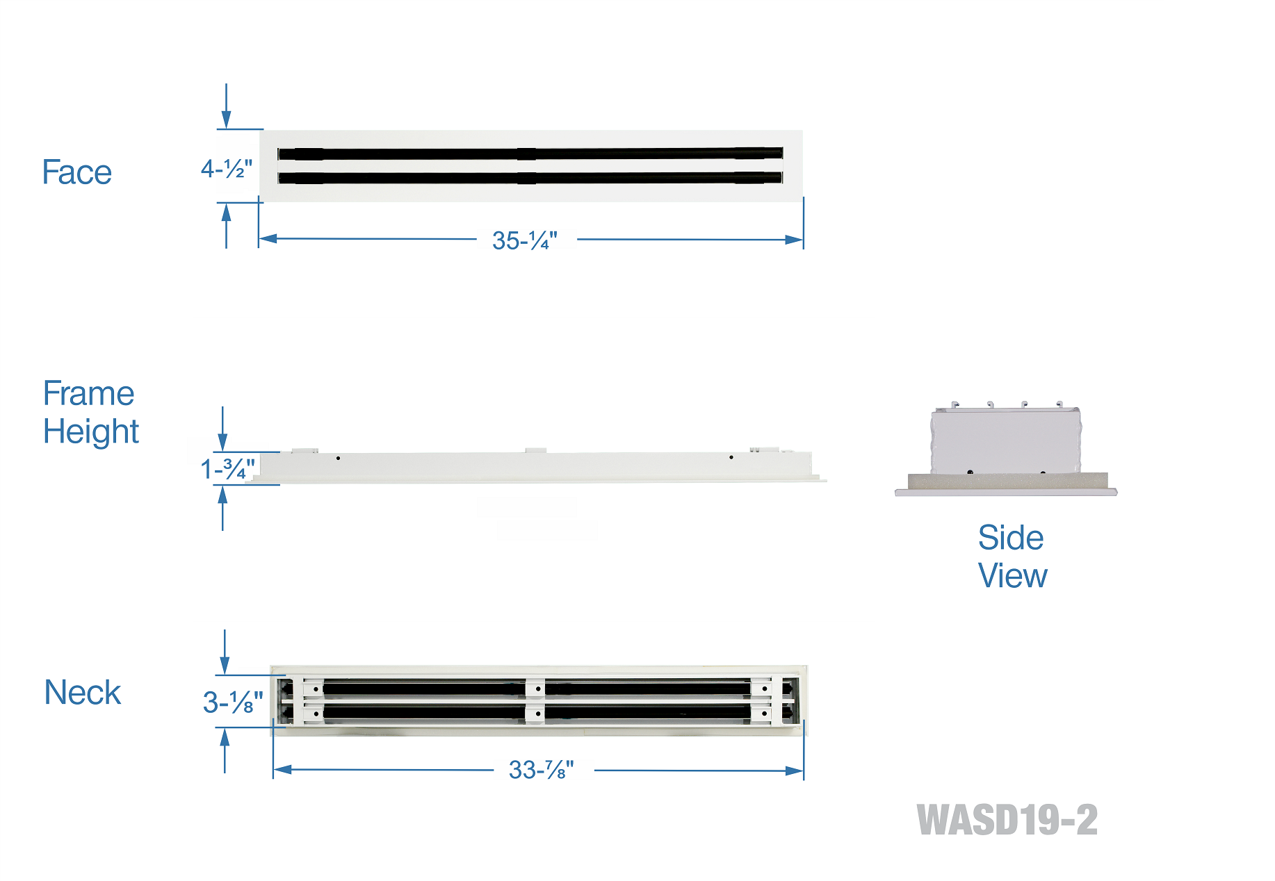 34" Linear Slot Diffuser HVAC air vent cover - 2 slots - white