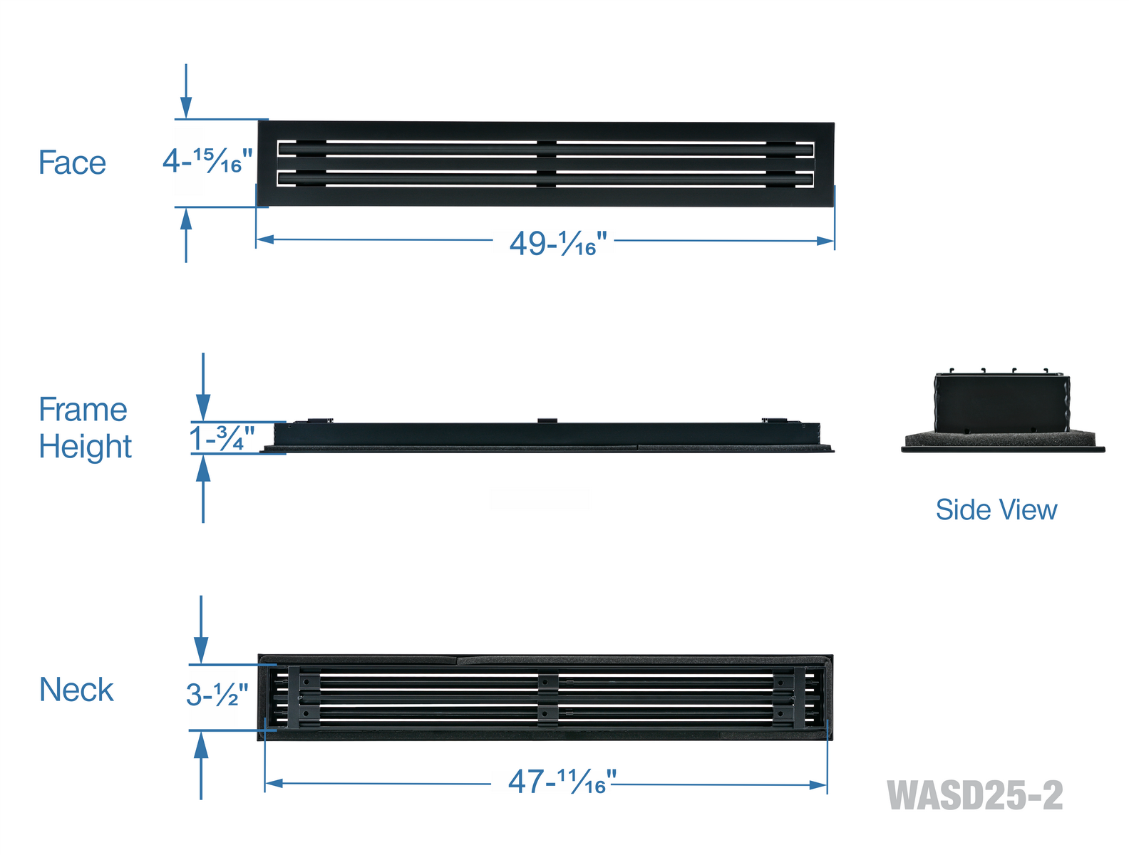 48" Linear Slot Diffuser HVAC air vent cover - 2 slots - black