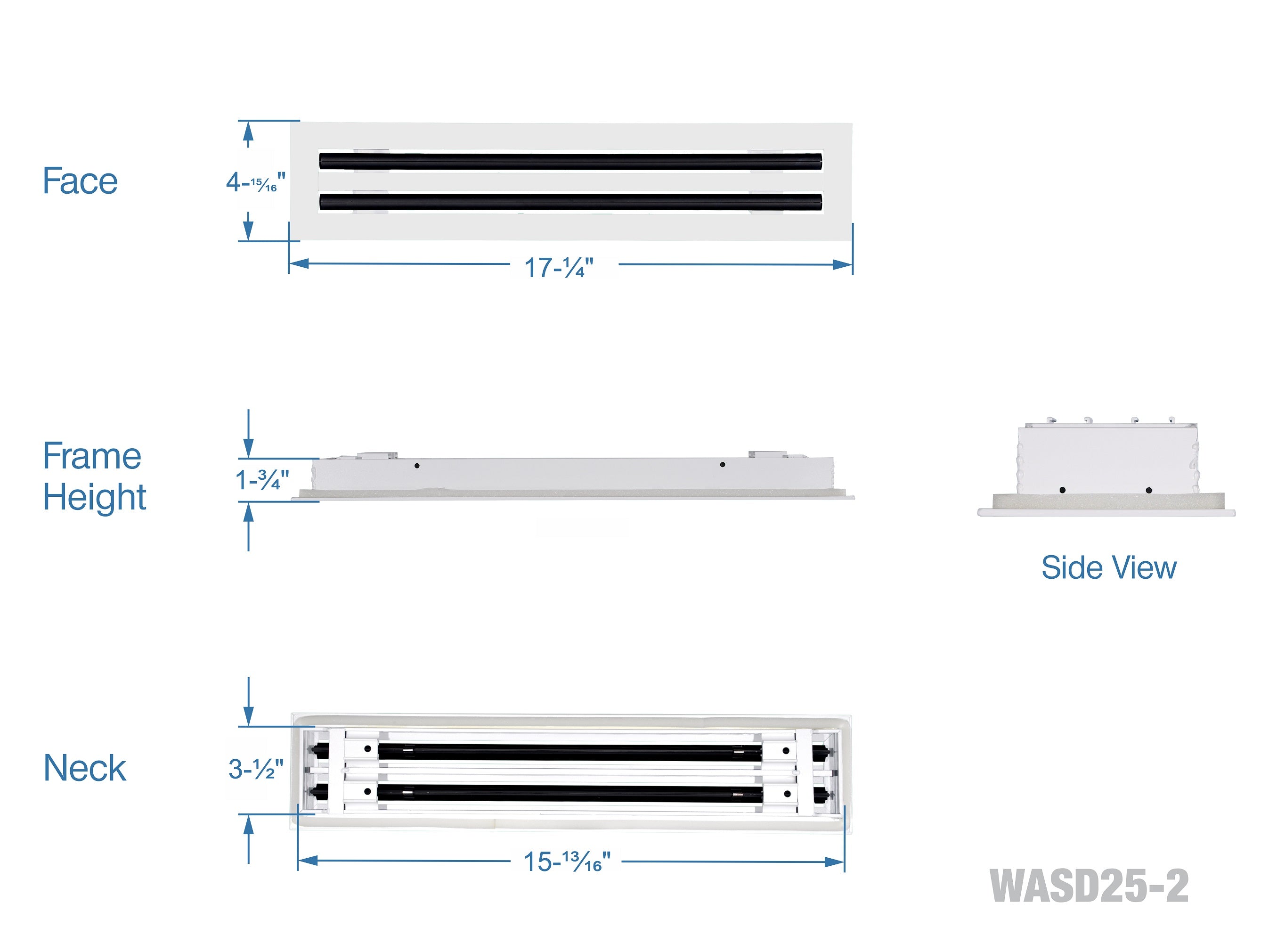 16" Linear Slot Diffuser HVAC air vent cover - 2 slots - white