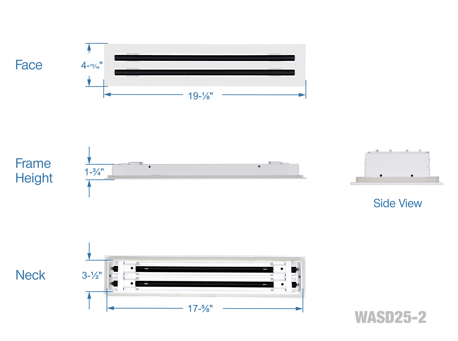 18" Linear Slot Diffuser HVAC air vent cover - 2 slots - white