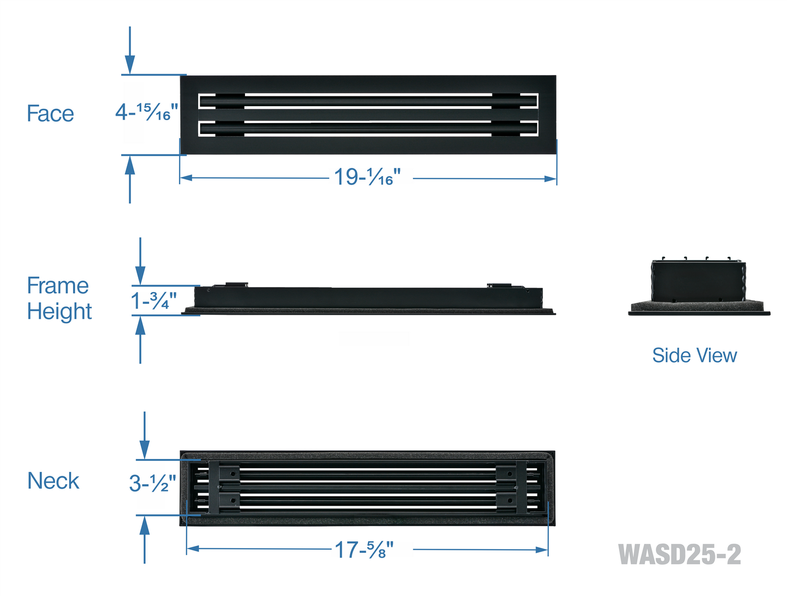 18" Linear Slot Diffuser HVAC air vent cover - 2 slots - black