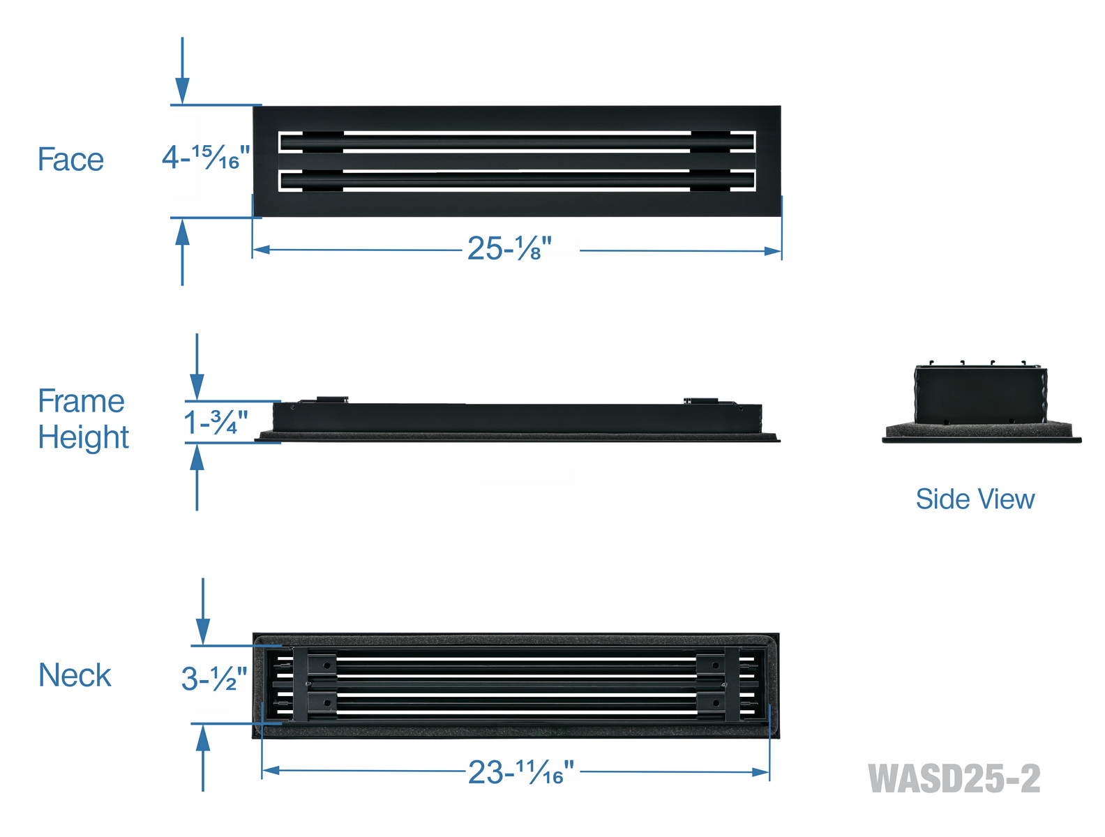 24" Linear Slot Diffuser HVAC air vent cover - 2 slots - black