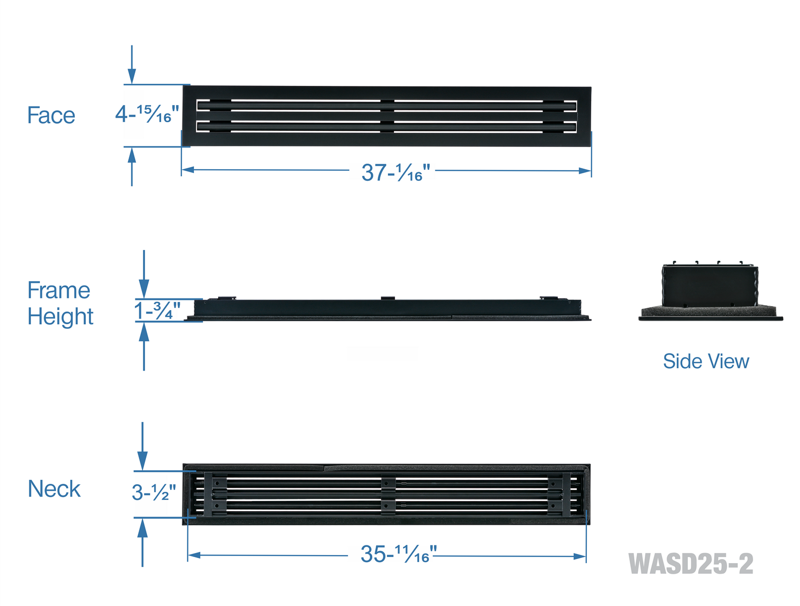36" Linear Slot Diffuser HVAC air vent cover - 2 slots - black