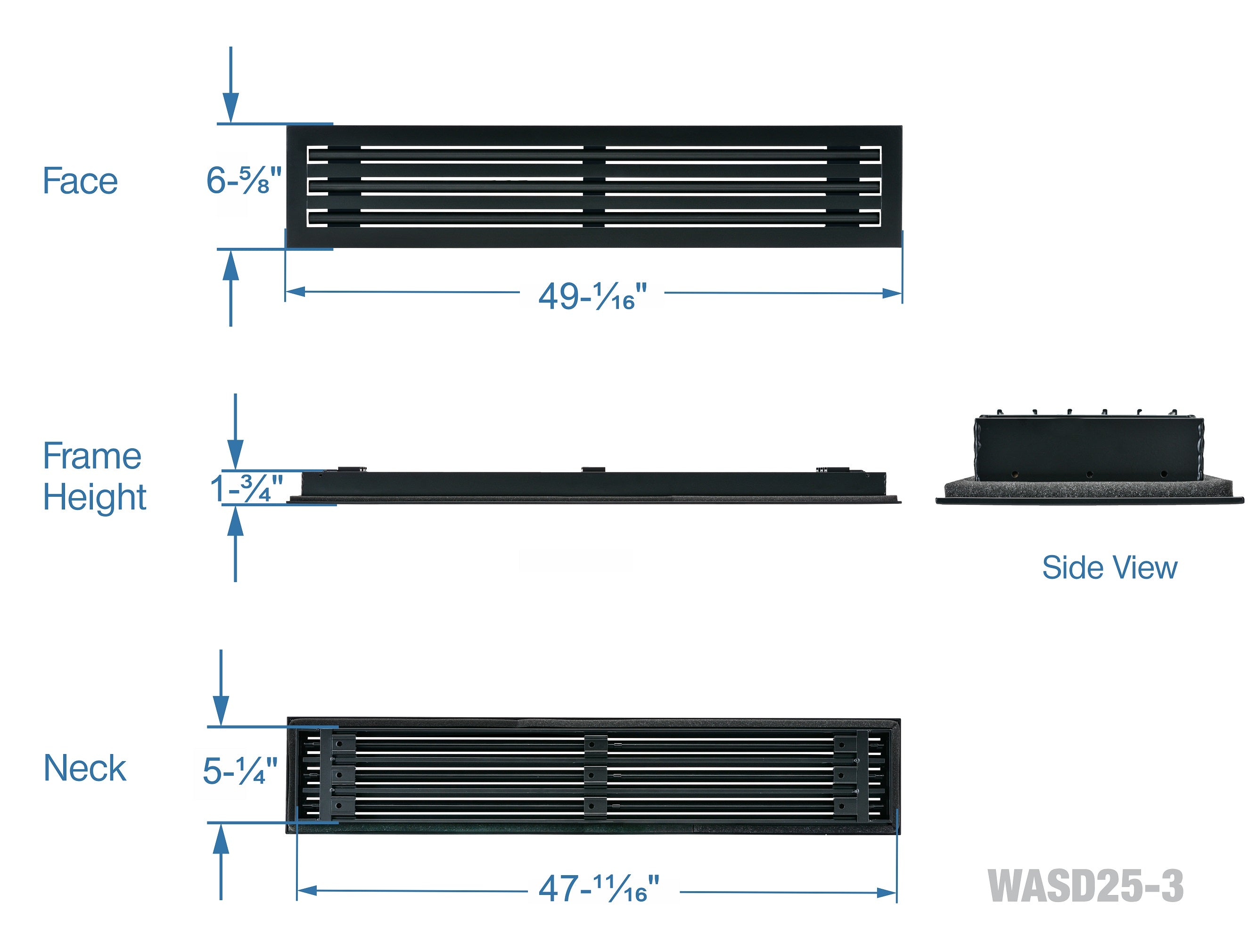 48" Linear Slot Diffuser HVAC air vent cover - 3 slots - black