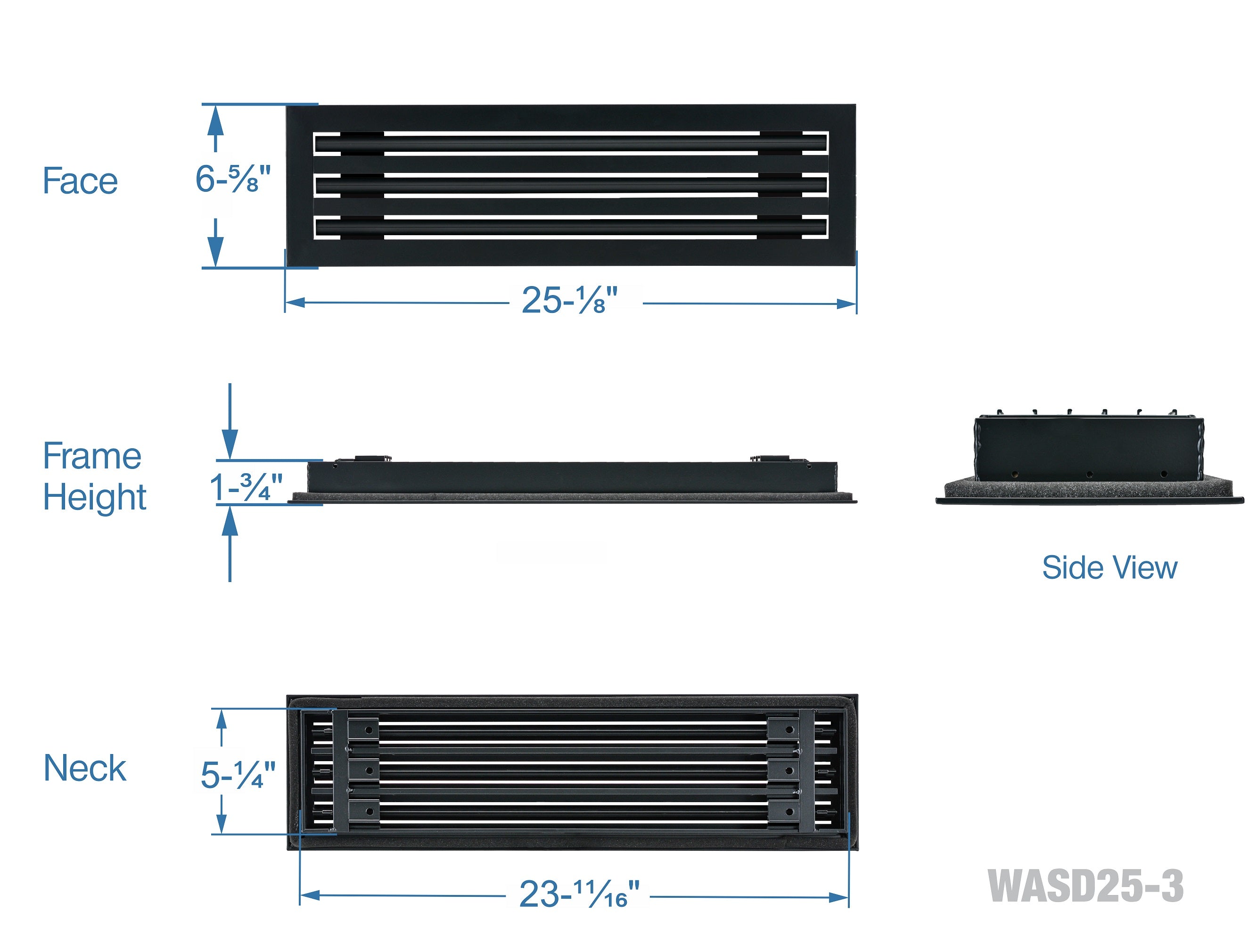 24" Linear Slot Diffuser HVAC air vent cover - 3 slots - black