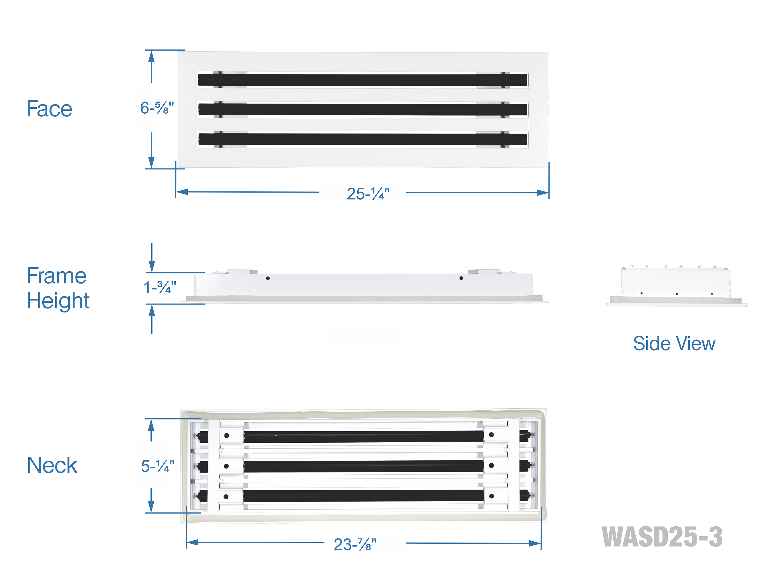 24" Linear Slot Diffuser HVAC air vent cover - 3 slots - white