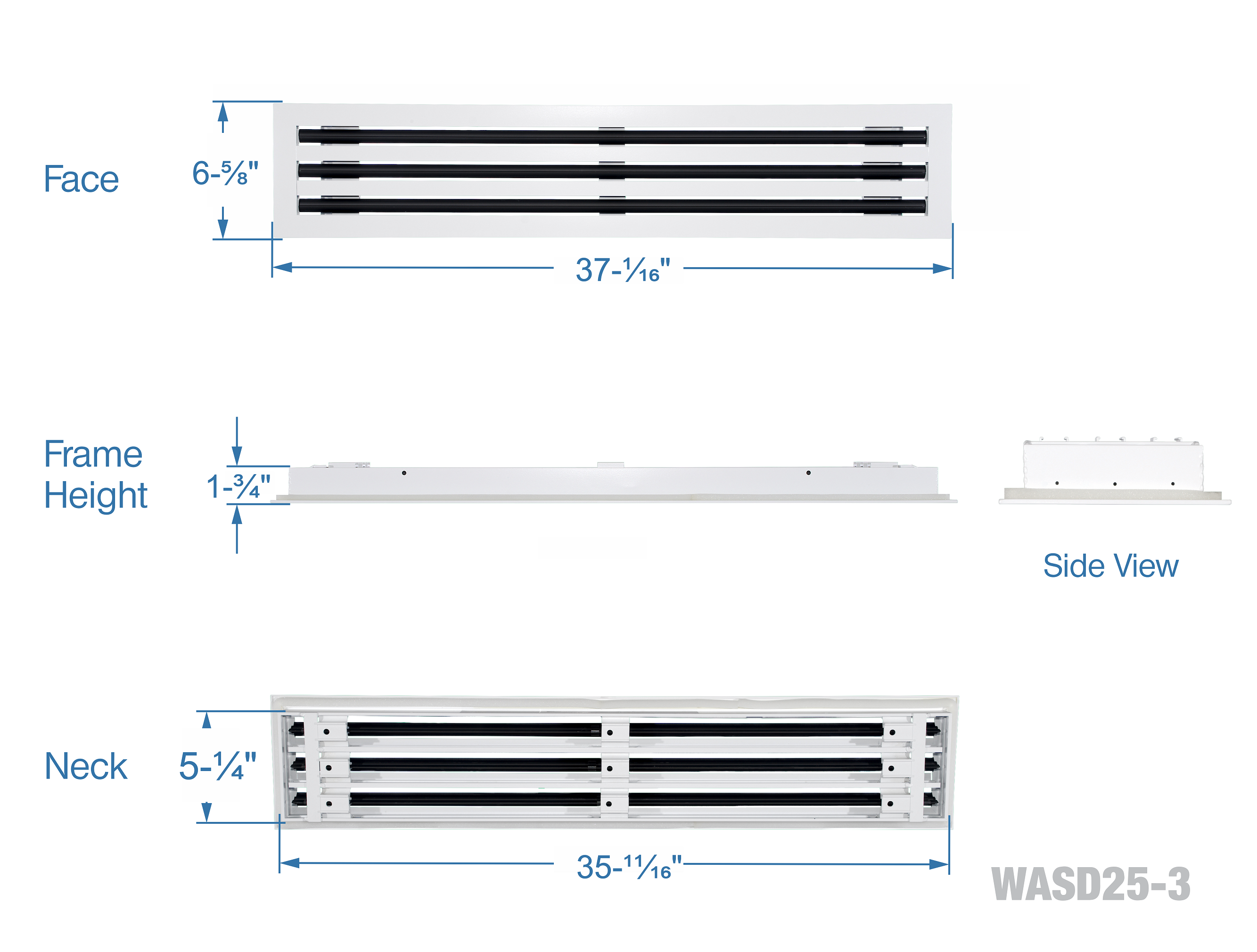 36" Linear Slot Diffuser HVAC air vent cover - 3 slots - white