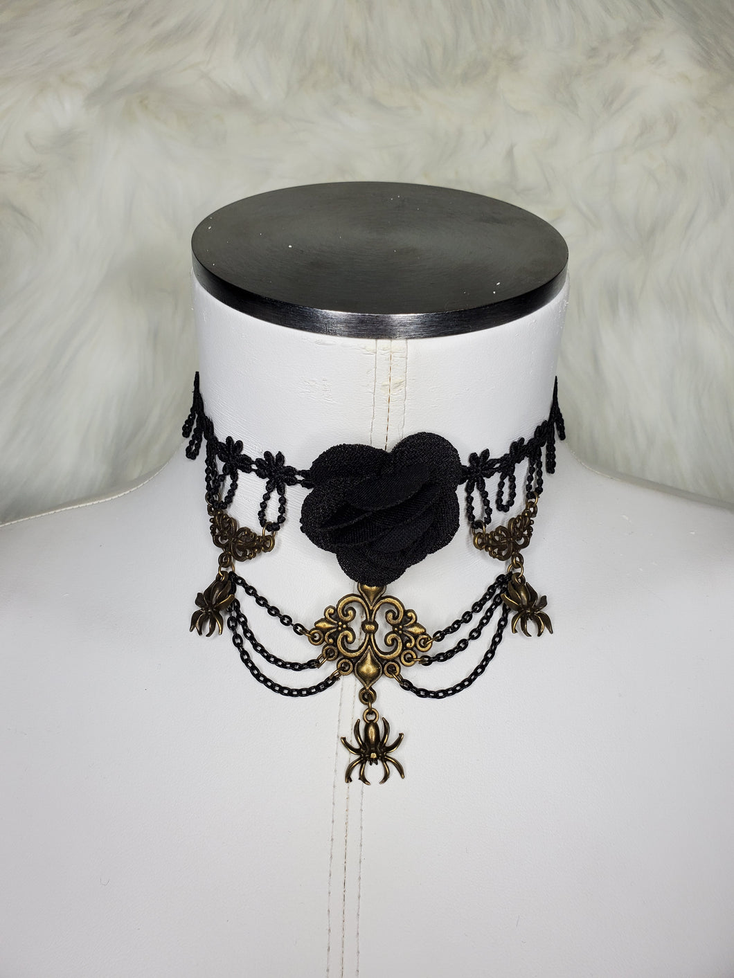 Dark in Love Lace Floral Choker with Spider Accent