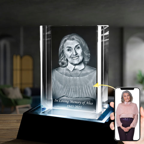 Conmemore a familiares y amigos con un cristal fotográfico 3D personalizado