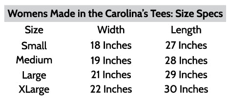 Women's Made in the Carolinas Size Guide