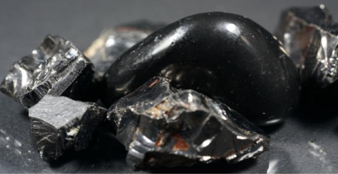 Closeup of Black Obsidian Crystal both smooth and raw examples...