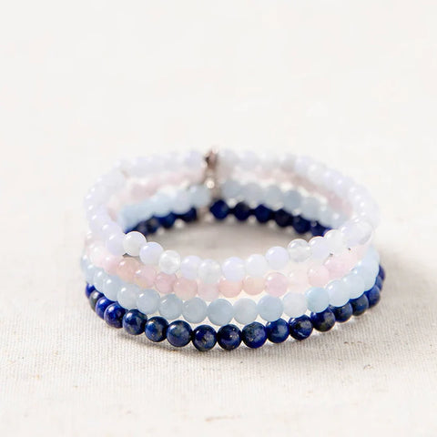 Throat Chakra Bracelet Set with aquamarine stones