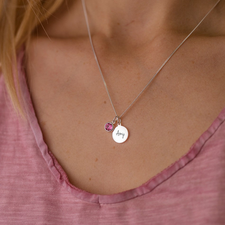 Shop online for a Birthstone Necklace - all twelve birthstones are represented by a beautiful Swarovski Crystal and an engraved charm...
