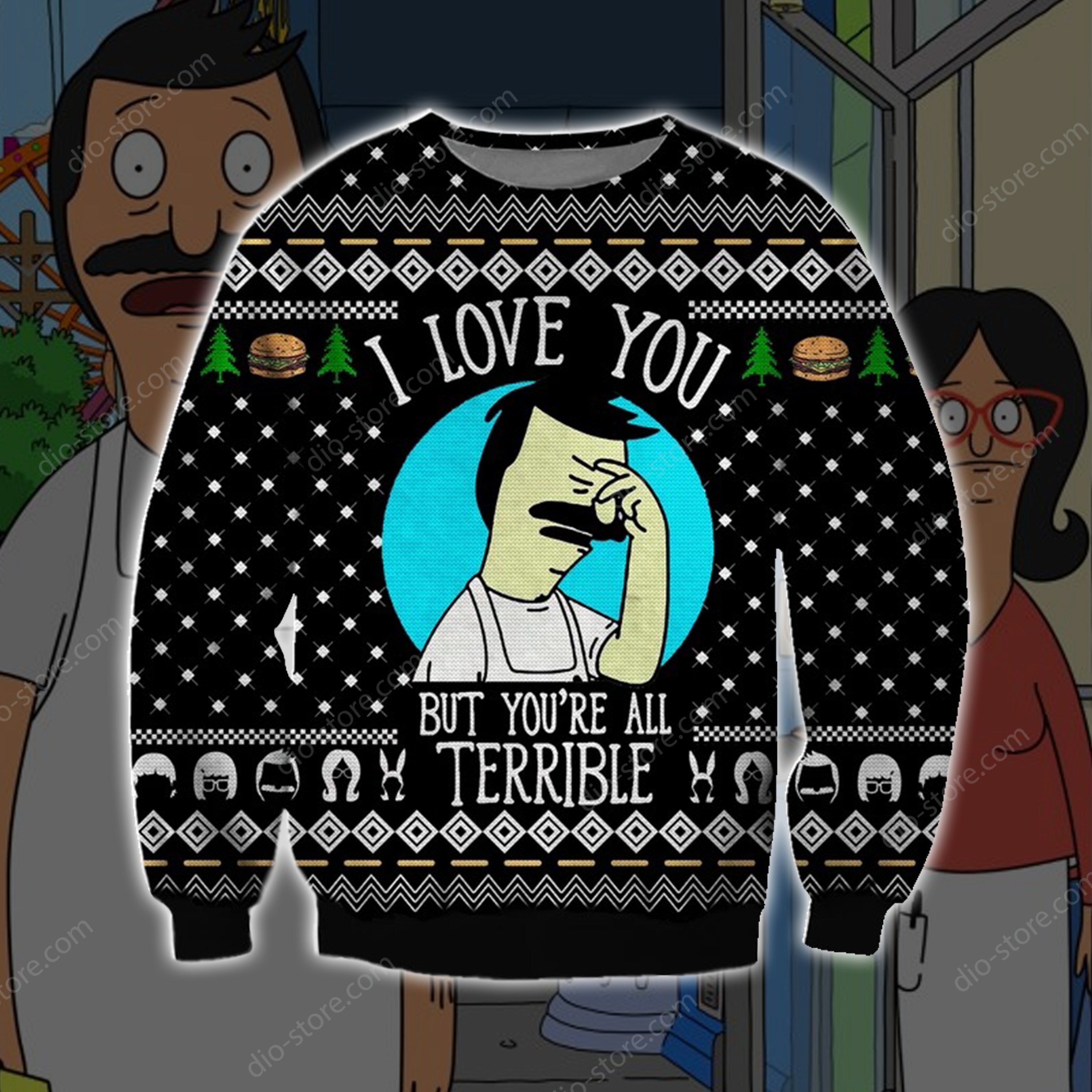 Bobs Burgers Knitting Pattern 3D Print Ugly Christmas Sweater Hoodie All Over Printed