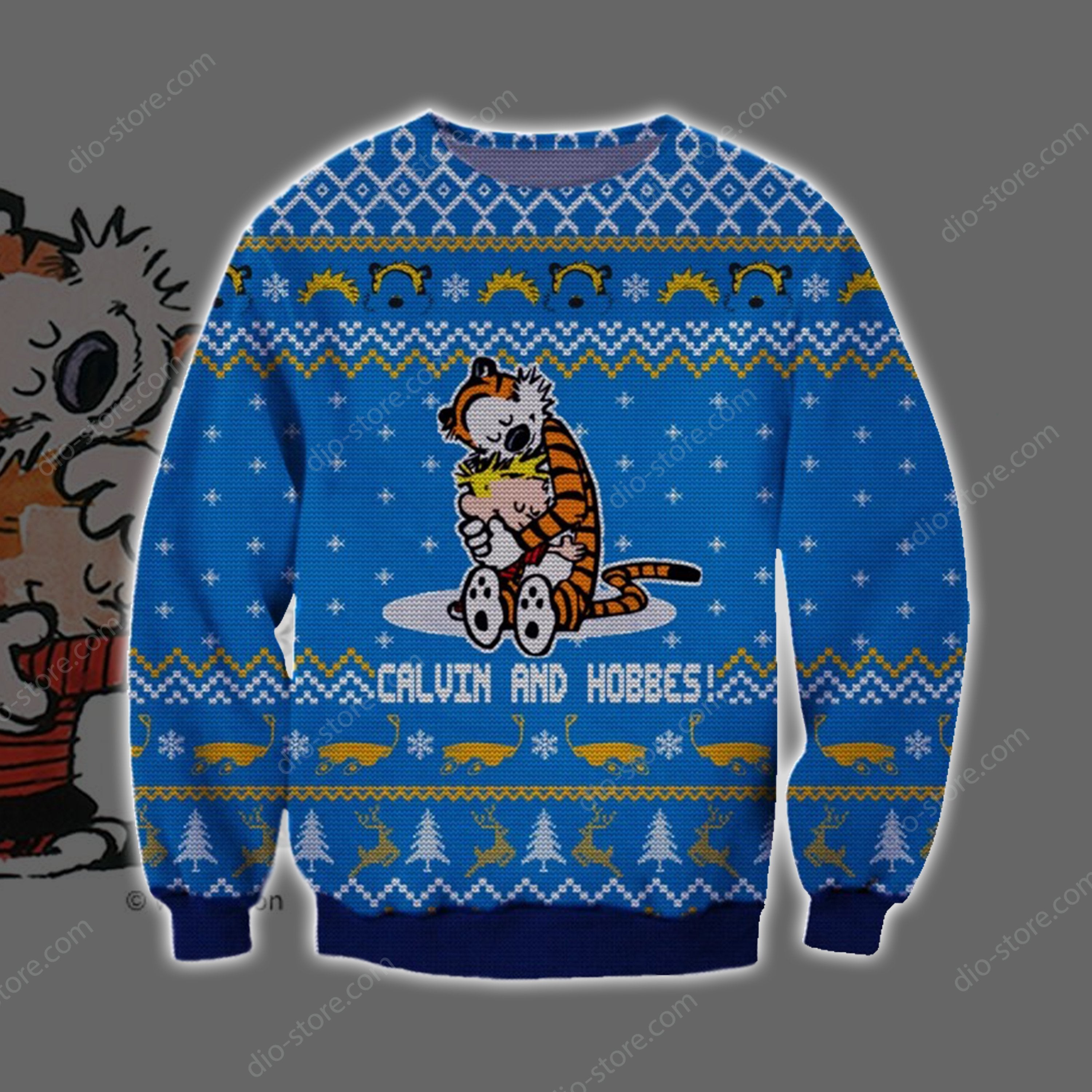 Calvin And Hobbes Knitting Pattern 3D Print Ugly Christmas Sweater Hoodie All Over Printed