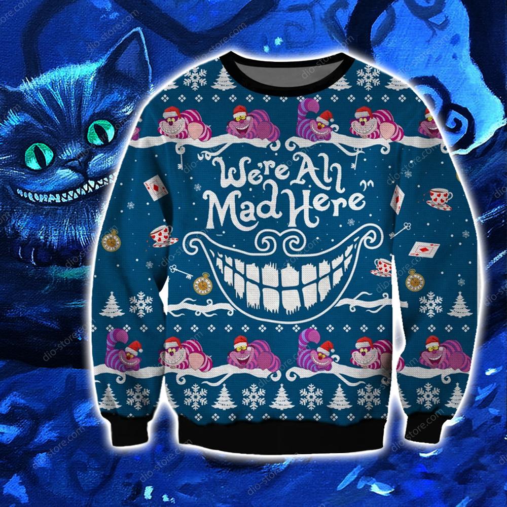 Cheshire Cat Knitting Pattern 3D Print Ugly Sweater Hoodie All Over Printed