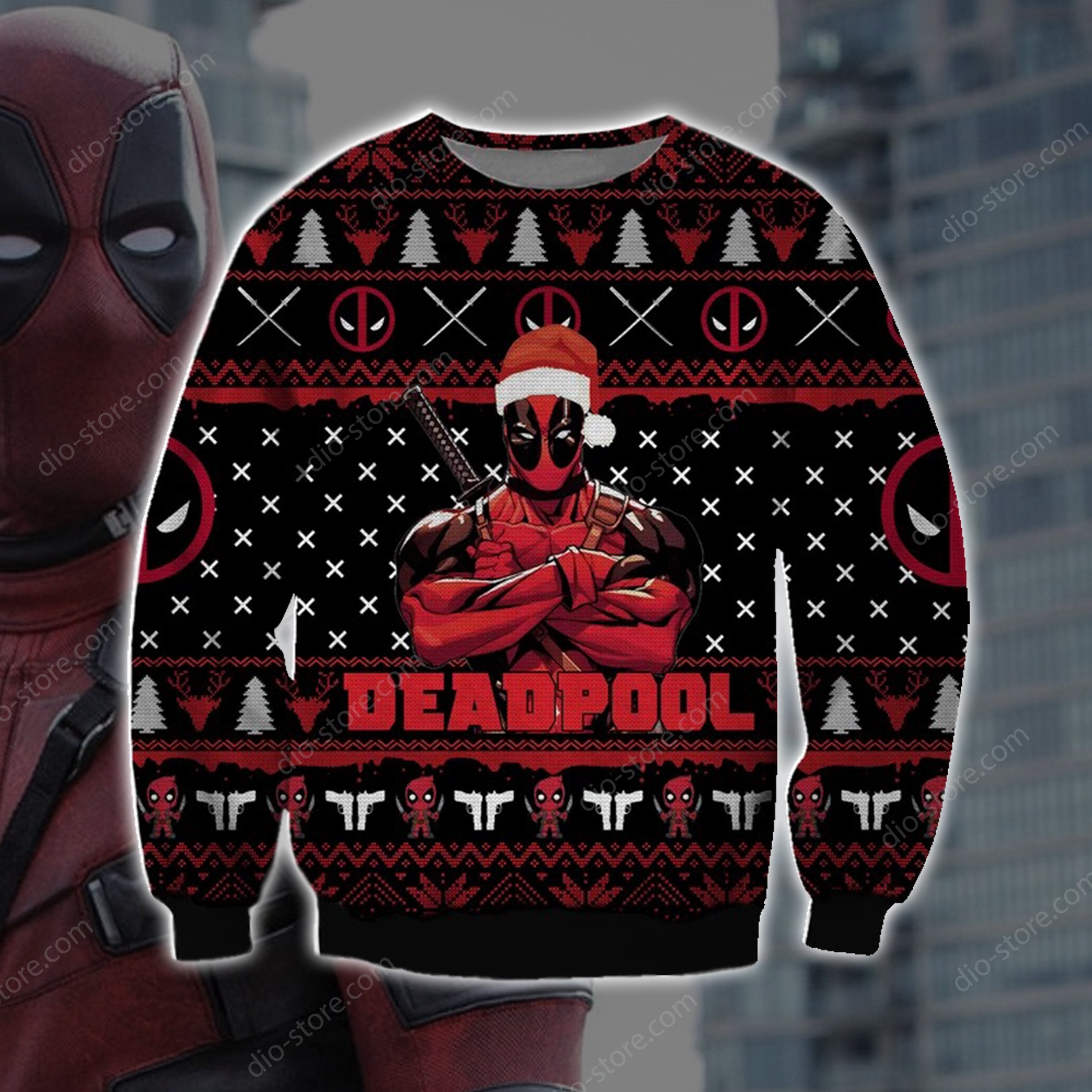 Deadpool Knitting Pattern 3D Print Ugly Christmas Sweater Hoodie All Over Printed