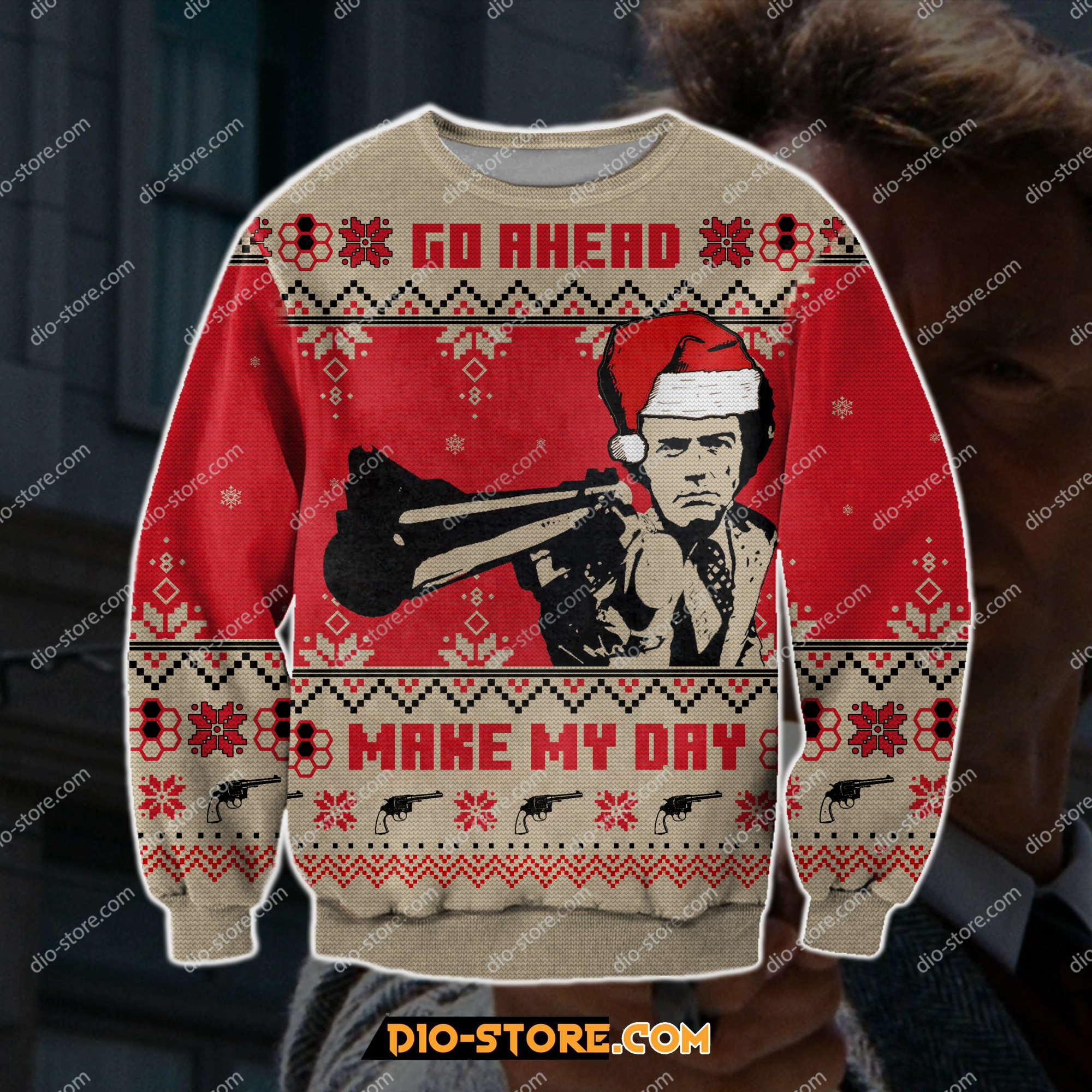 Dirty Harry 3D Print Knitting Pattern Ugly Christmas Sweater Hoodie All Over Printed