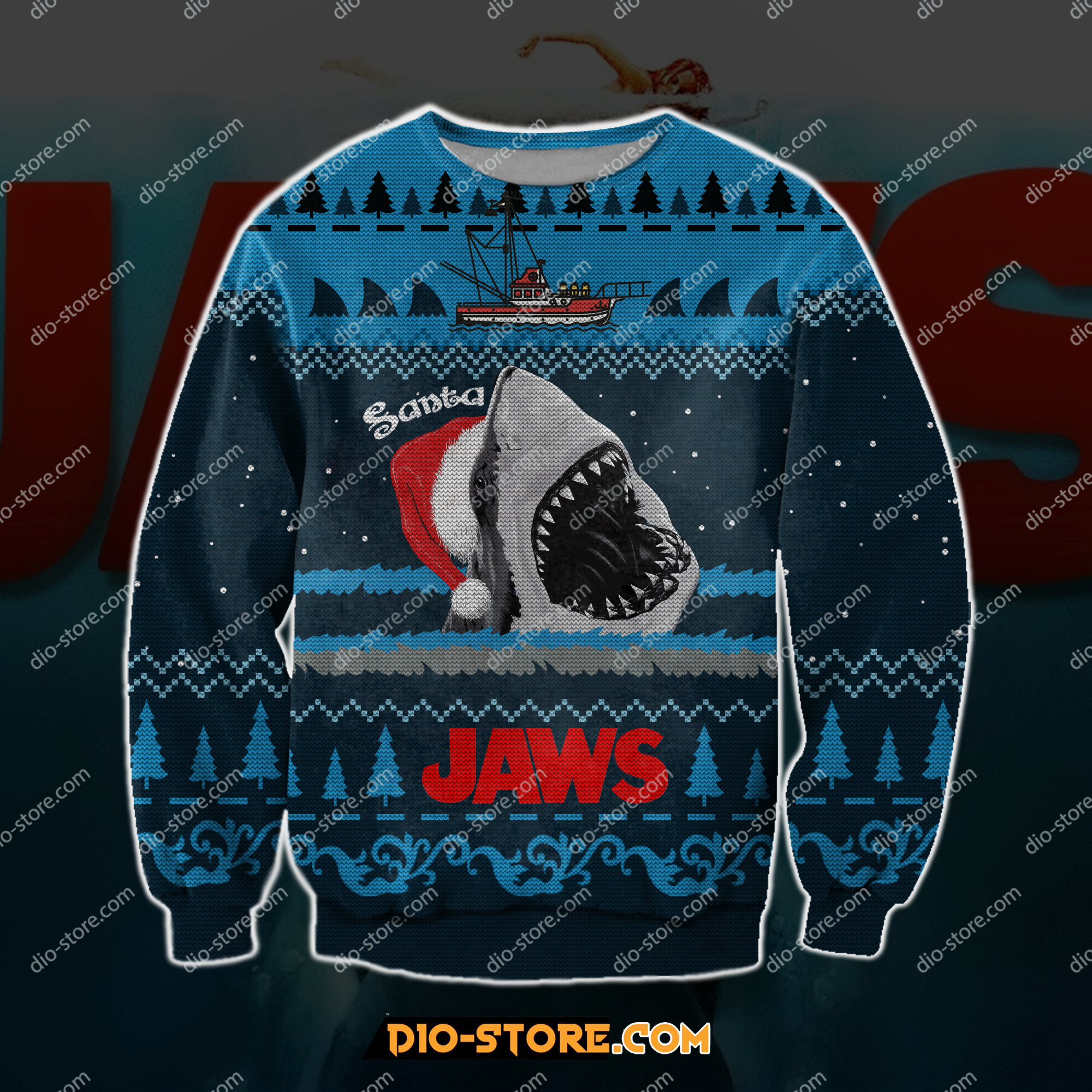 Jaws 3D Print Knitting Pattern Ugly Christmas Sweatshirt Hoodie All Over Printed