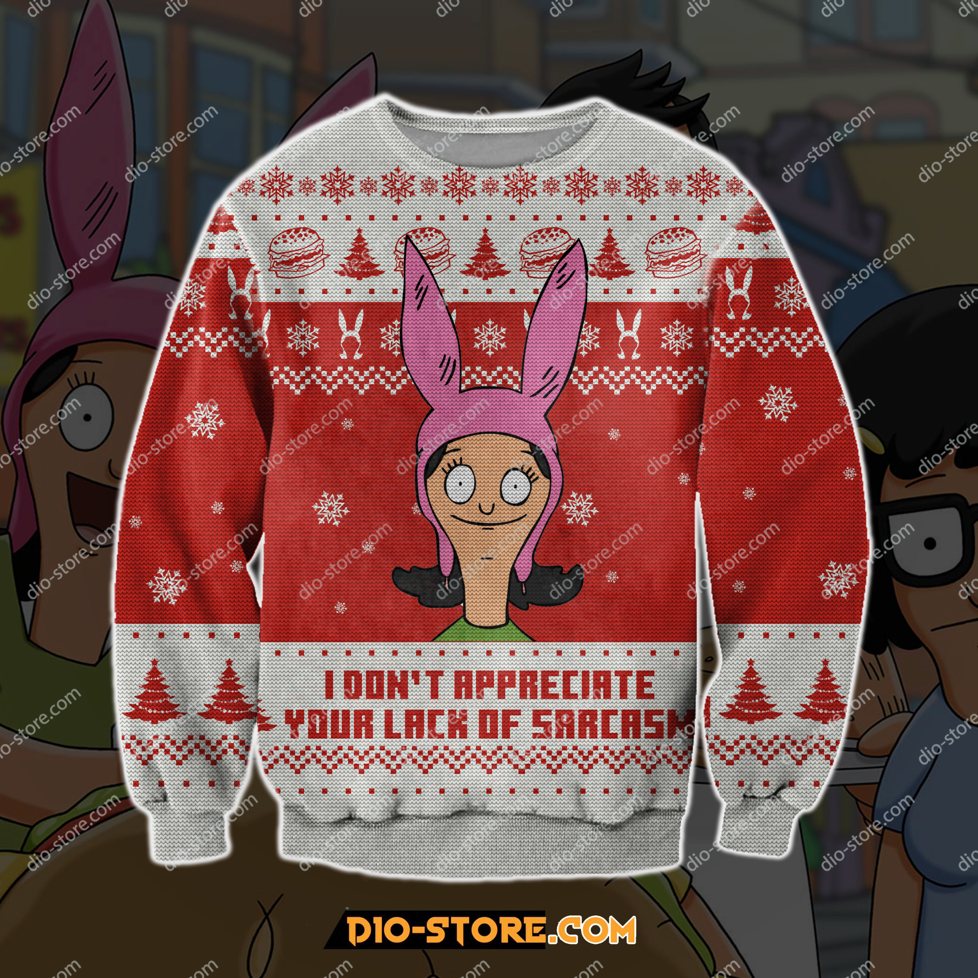 Knitting Pattern Bobs Burgers 3D Print Ugly Christmas Sweater Hoodie All Over Printed