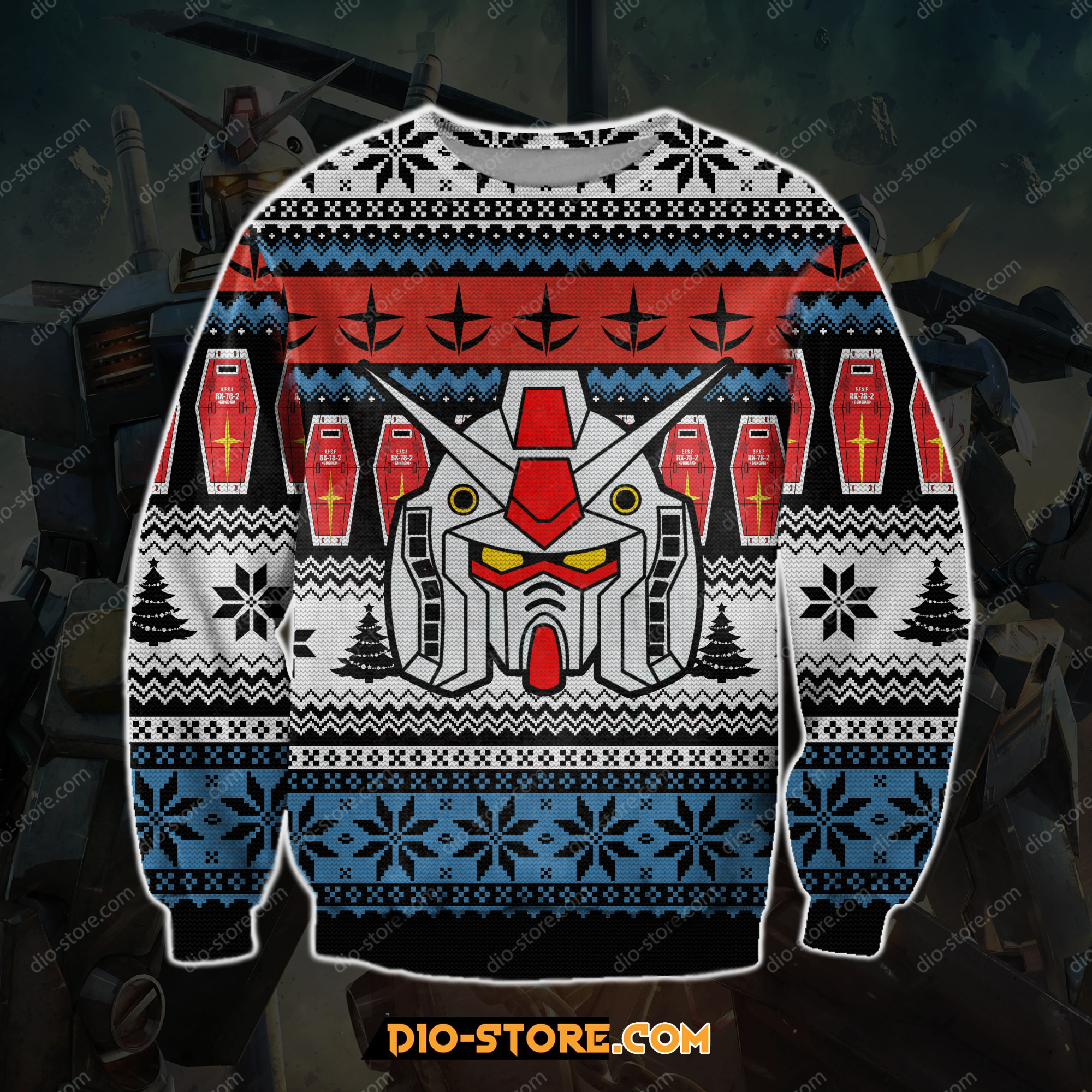 Gundam 3D Print Knitting Pattern Ugly Christmas Sweater Hoodie All Over Printed