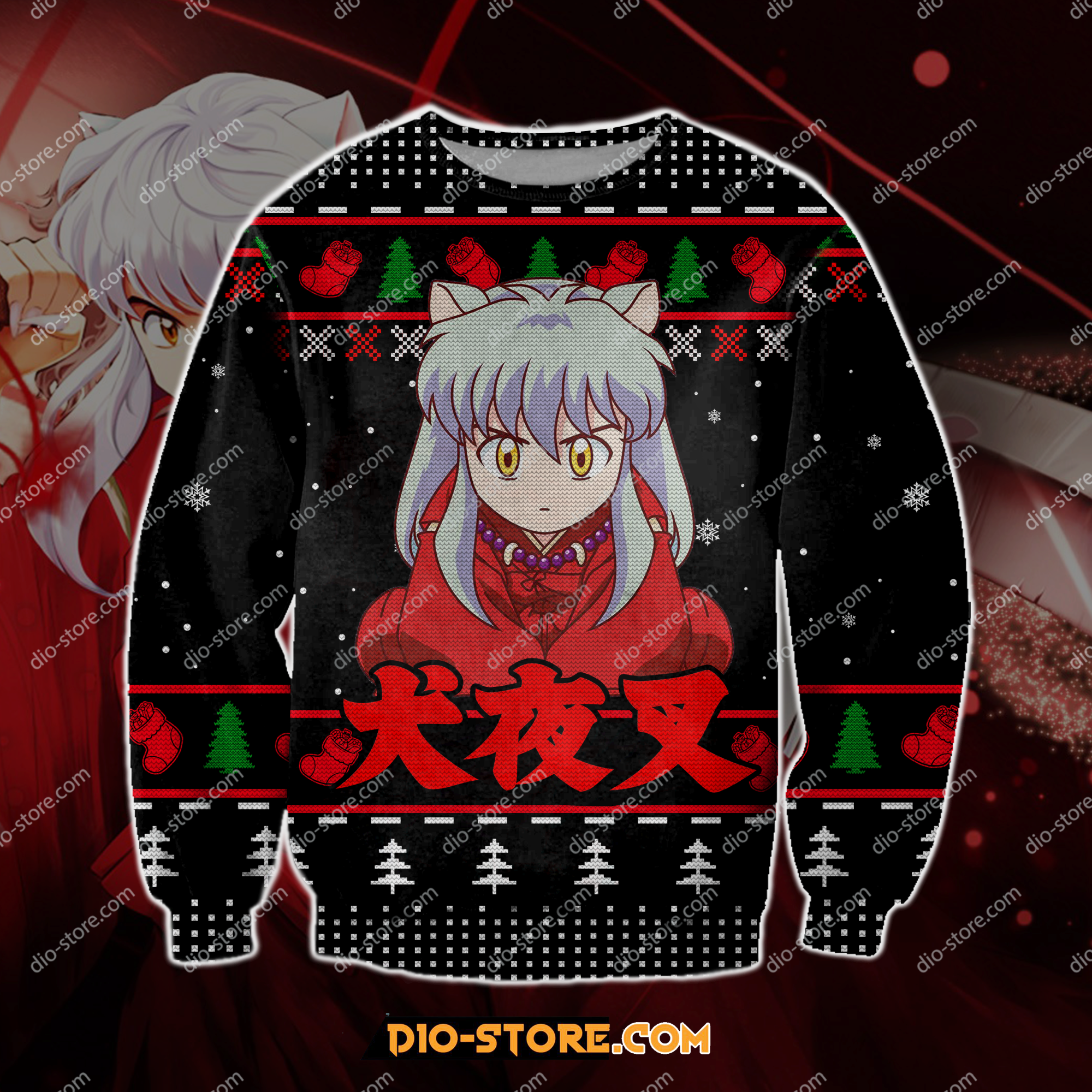 Inuyasha Manga 3D Knitting Pattern Print Ugly Christmas Sweatshirt 2 Hoodie All Over Printed