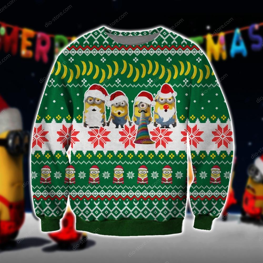 Minions Christmas Knitting Pattern 3D Print Ugly Christmas Sweater Hoodie All Over Printed