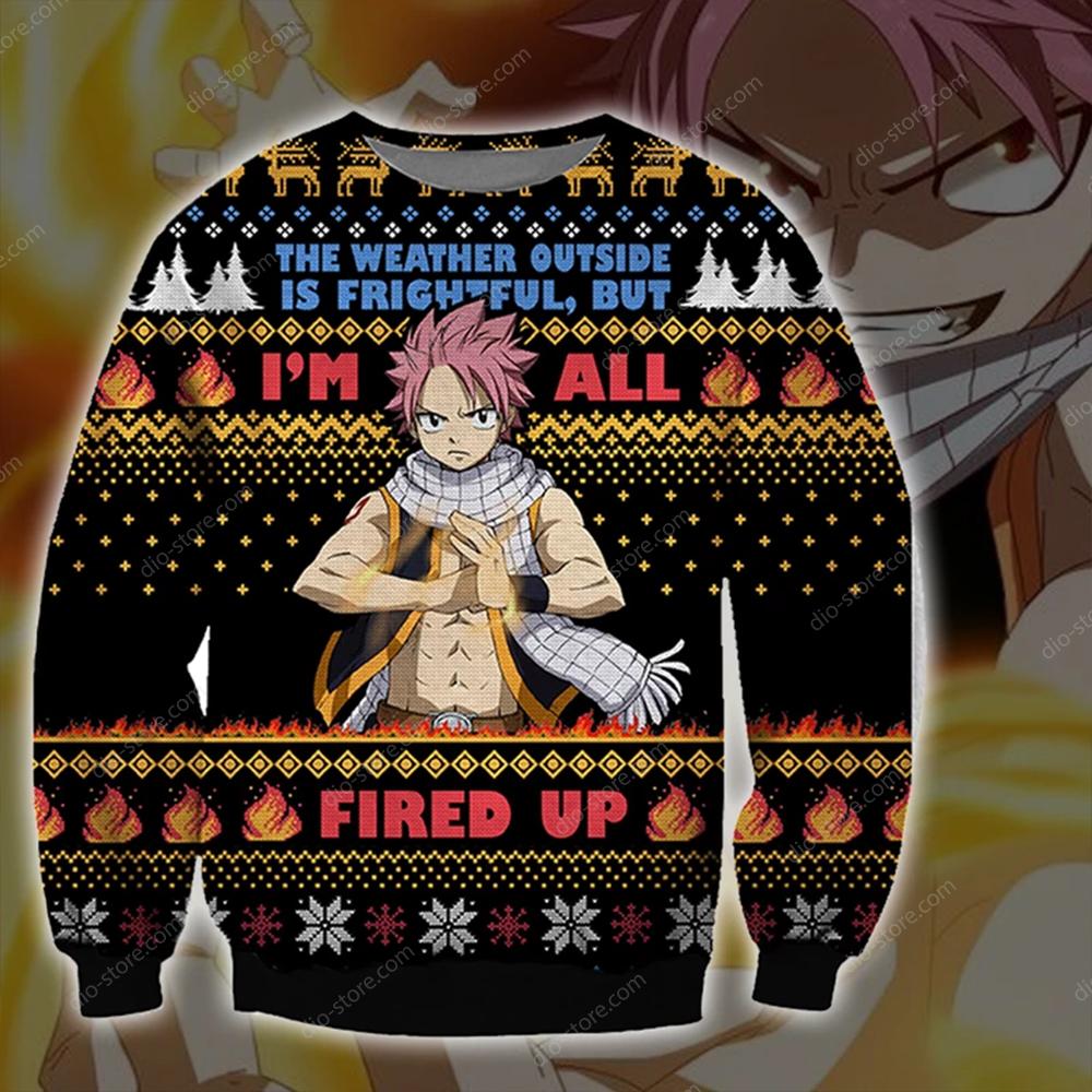 Natsu Dragneel Knitting Pattern 3D Print Ugly Sweater Hoodie All Over Printed