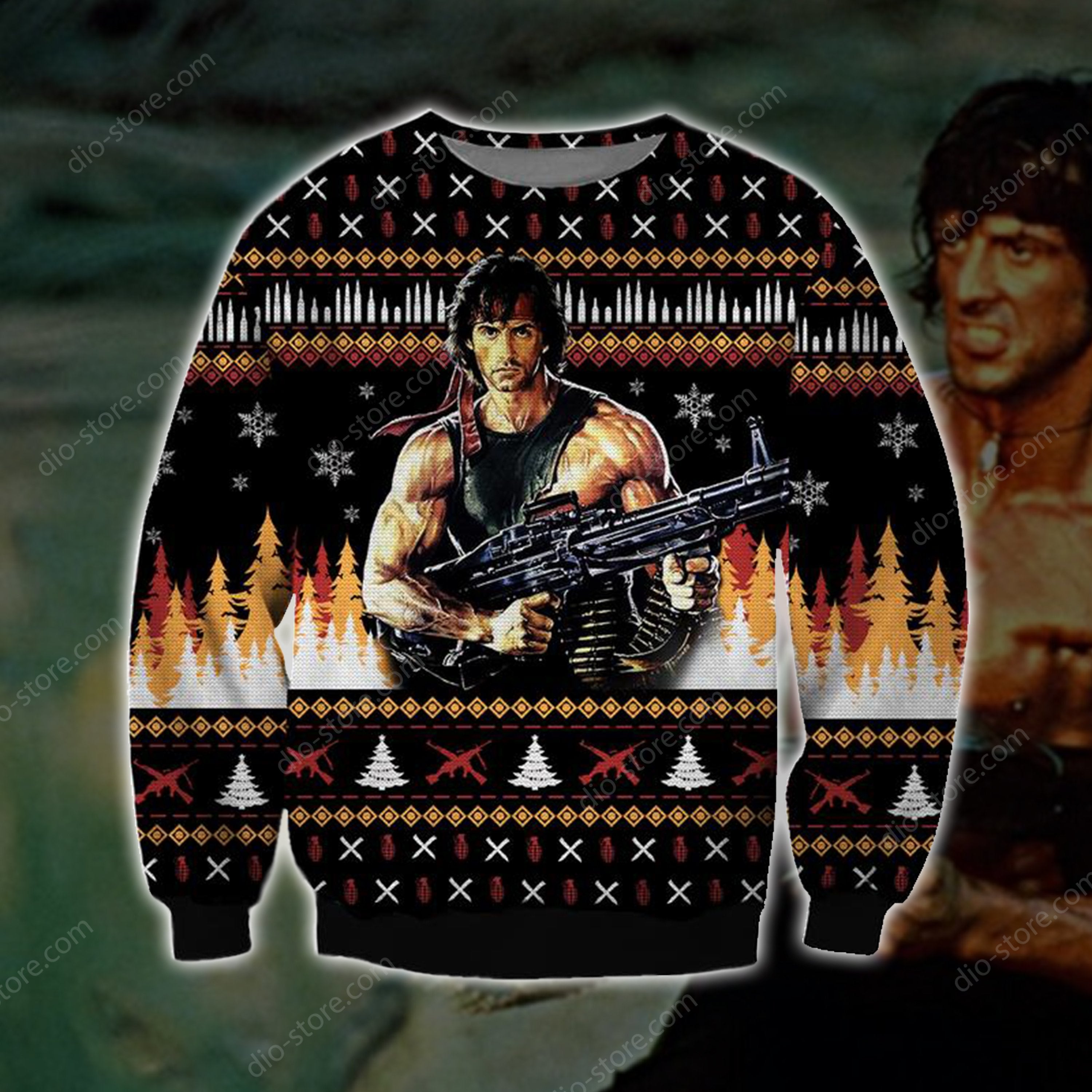 Rambo Knitting Pattern 3D Print Ugly Christmas Sweater Hoodie All Over Printed