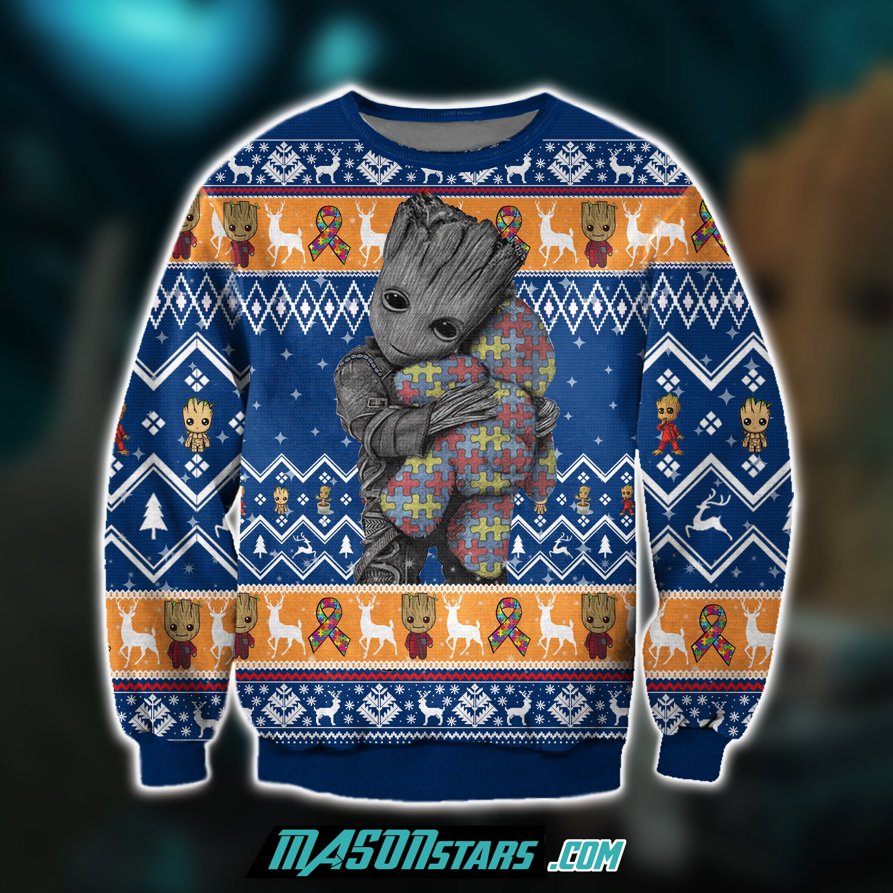 Groot Hugs Pieces Of Autism 3D Print Ugly Sweater Hoodie All Over Printed