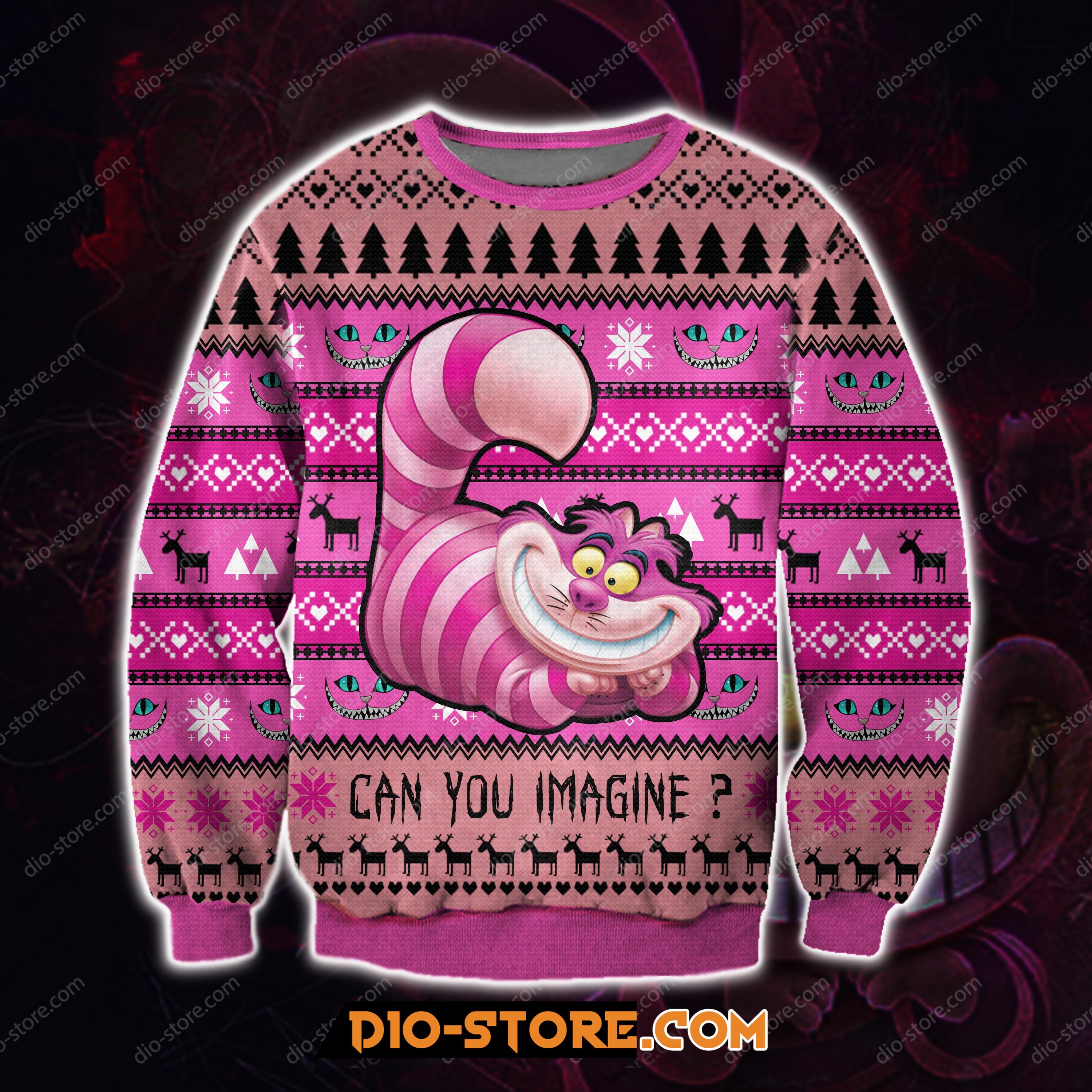 Cheshire Cat 3D Print Knitting Pattern Ugly Christmas Sweater Hoodie All Over Printed