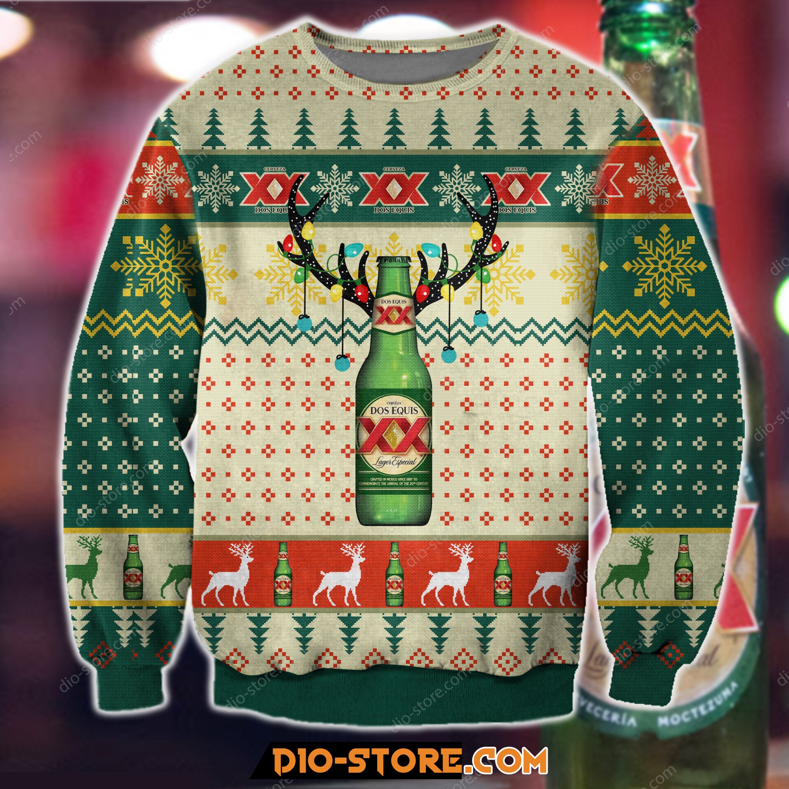 Dos Equis Beer Christmas Knitting Pattern 3D Print Ugly Sweatshirt Hoodie All Over Printed