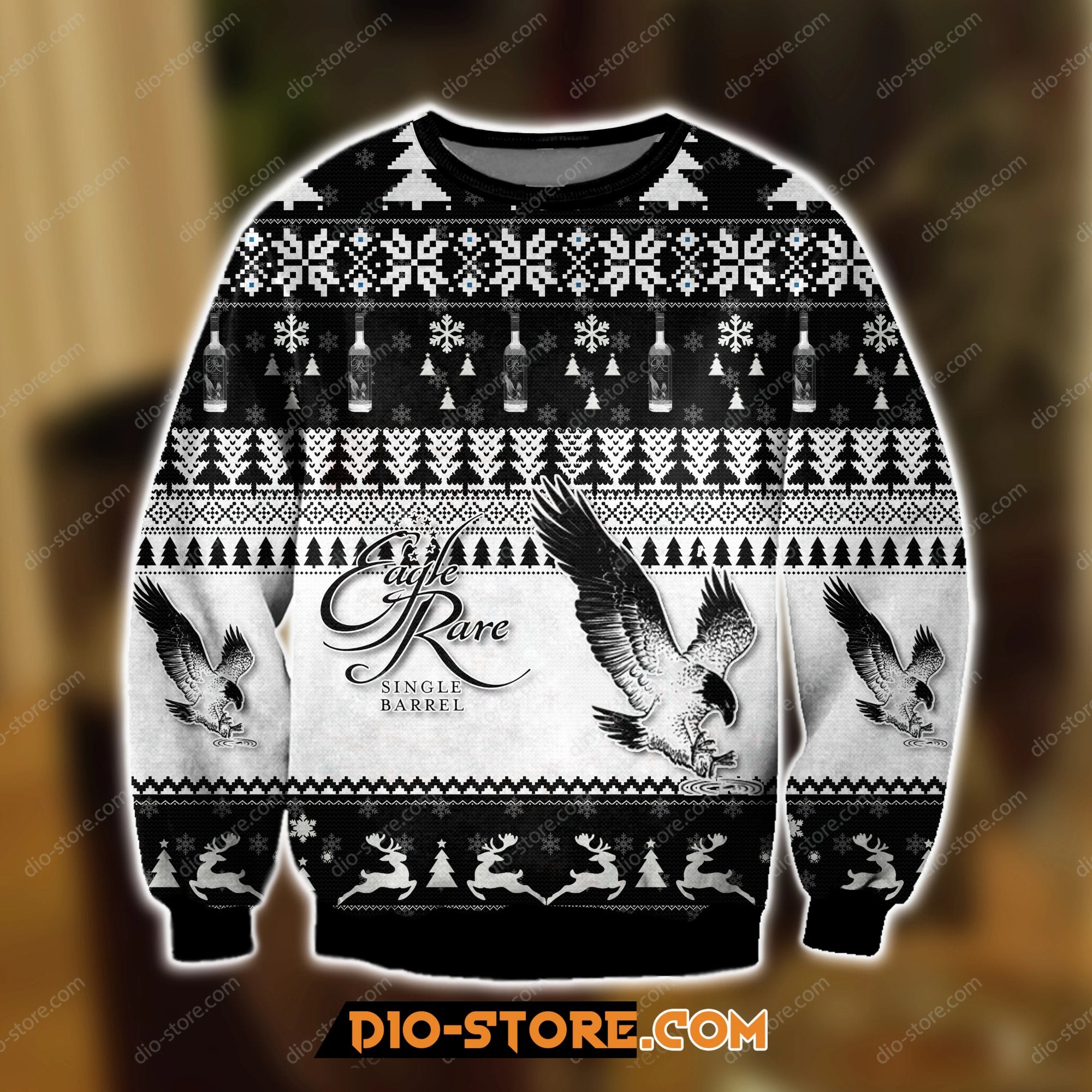 3D Print Knitting Pattern Eagle Rare Whiskey Ugly Christmas Sweater Hoodie All Over Printed