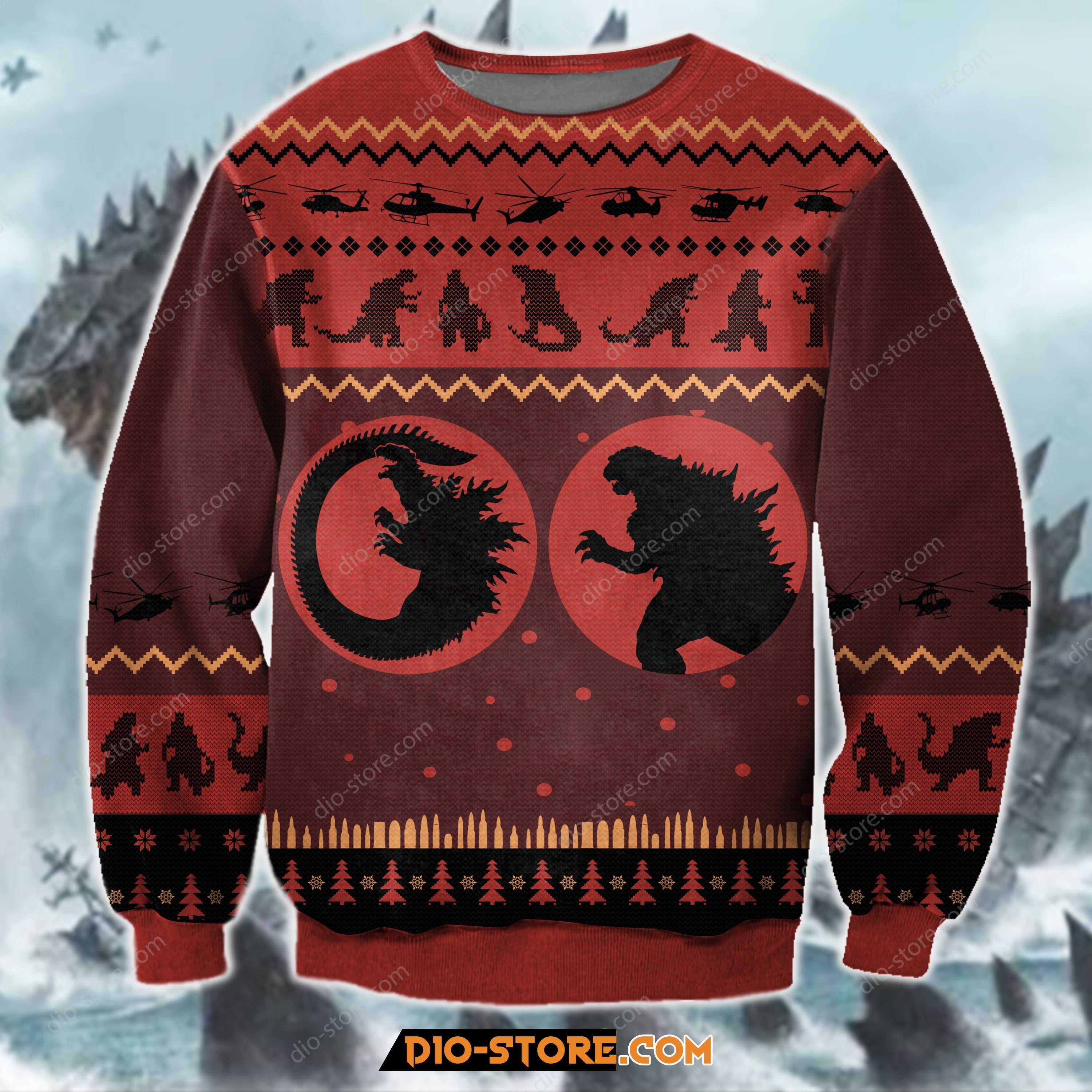 Gozilla Knitting Pattern 3D Print Ugly Christmas Sweatshirt Hoodie All Over Printed