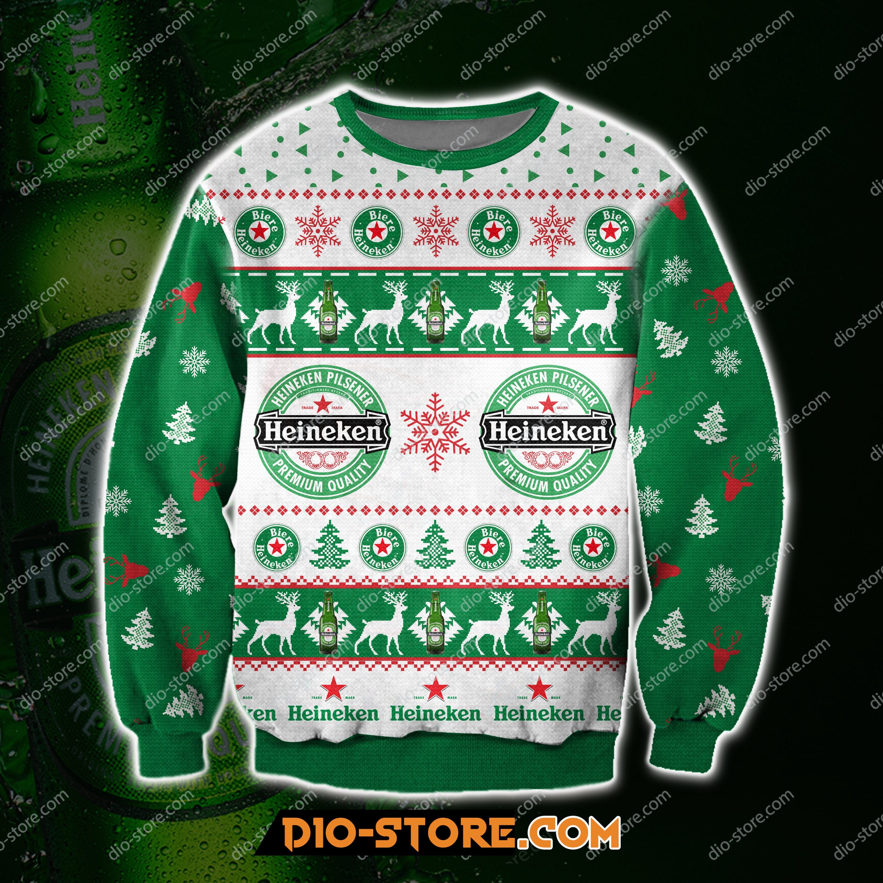 Heineken Beer Knitting Pattern 3D Print Ugly Sweatshirt Hoodie All Over Printed