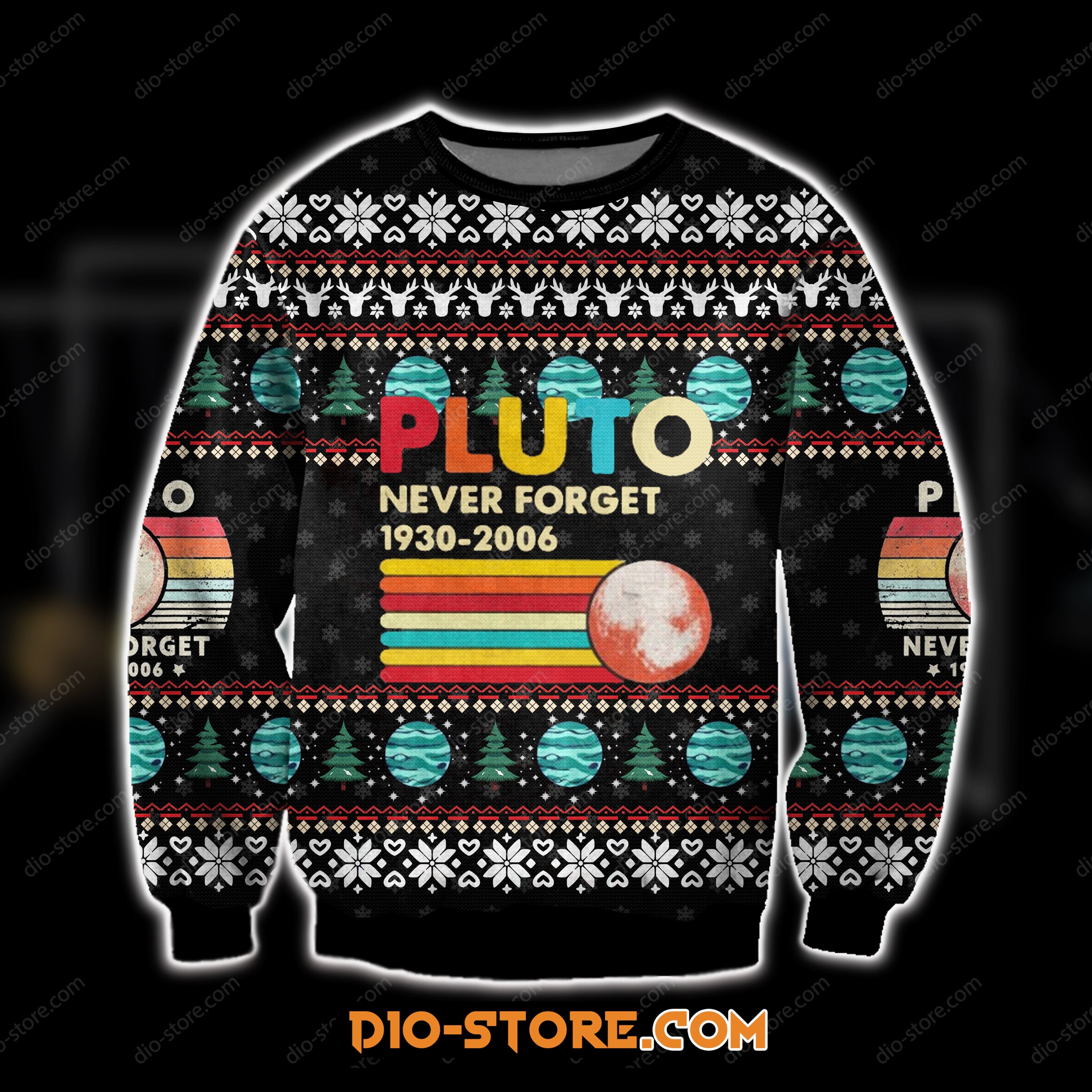 3D All Over Print Knitting Pattern Pluto Never Forget Ugly Christmas Sweater Hoodie All Over Printed