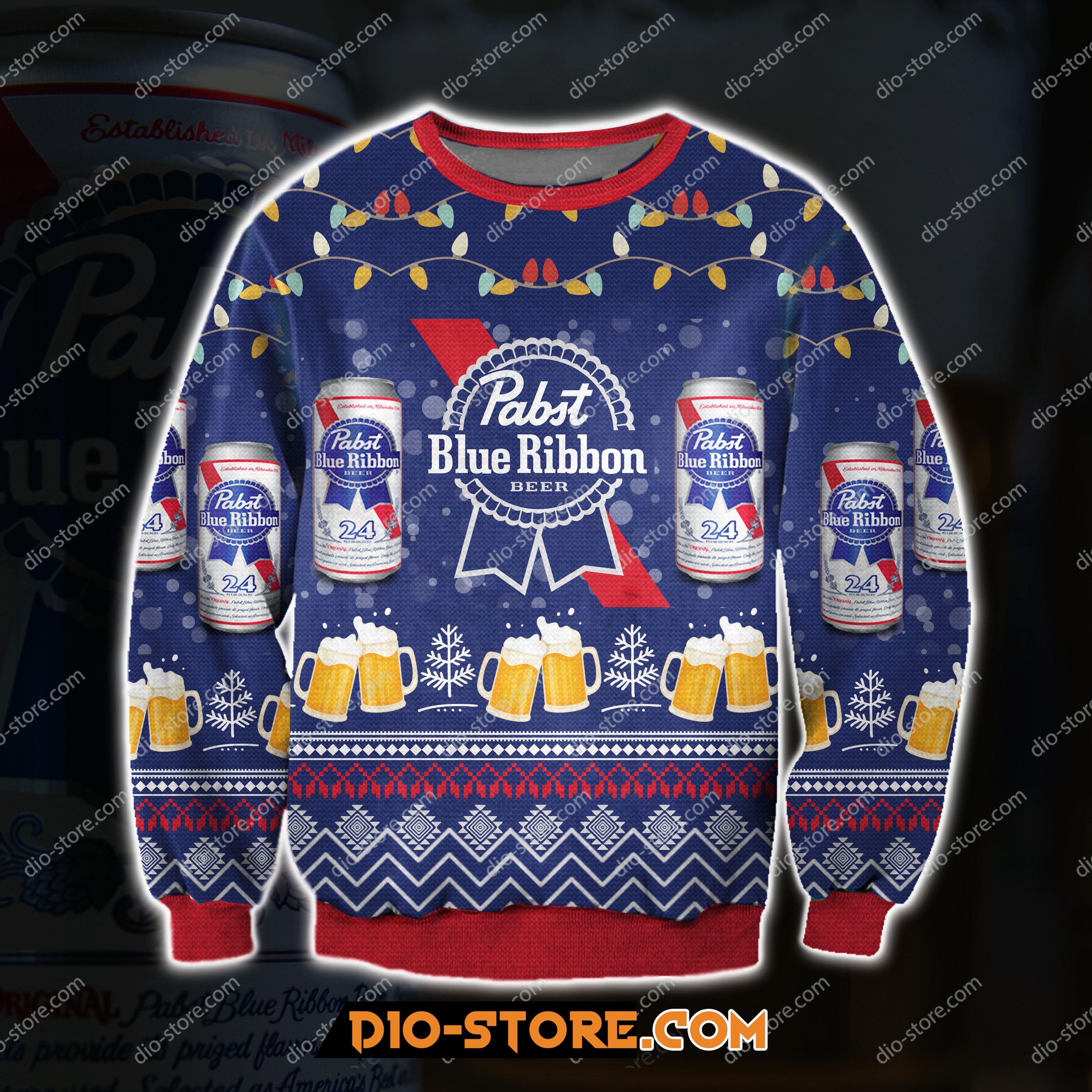 Pabst Blue Ribbon Beer 3D All Over Print Ugly Christmas Sweatshirt Hoodie All Over Printed