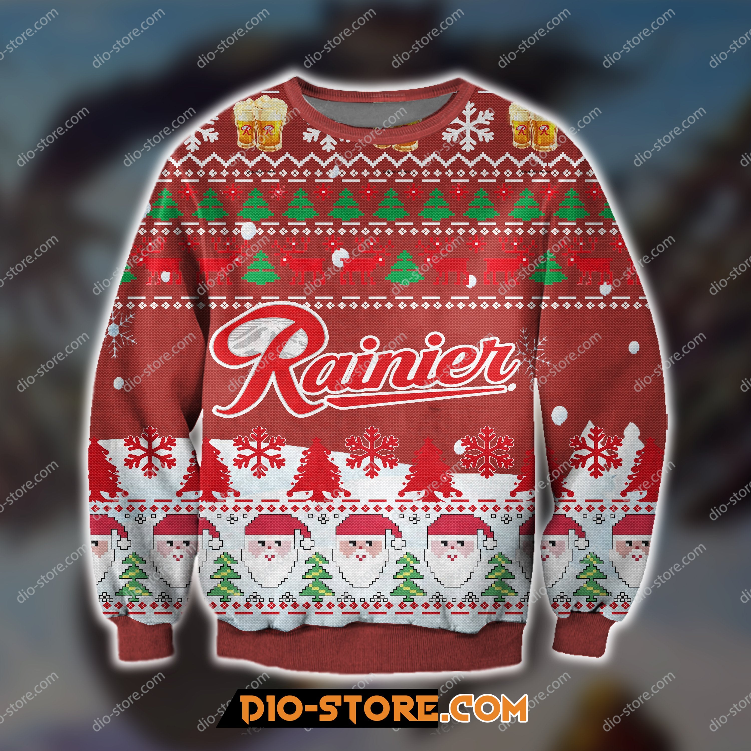 Rainier Beer Knitting Pattern 3D Print Ugly Sweatshirt Hoodie All Over Printed