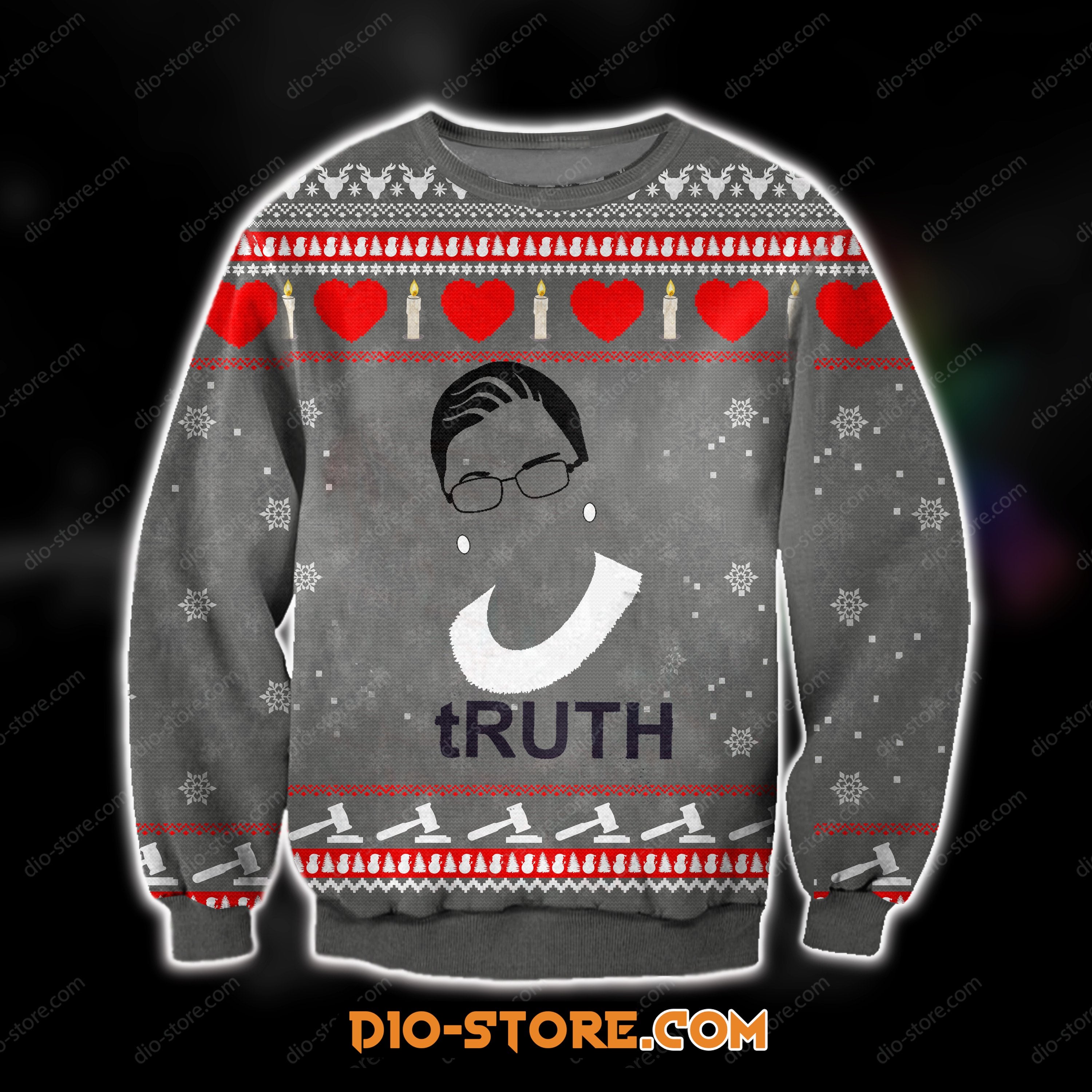 3D All Over Print Knitting Pattern Ruth Bader Ginsburg Ugly Christmas Sweater Hoodie All Over Printed