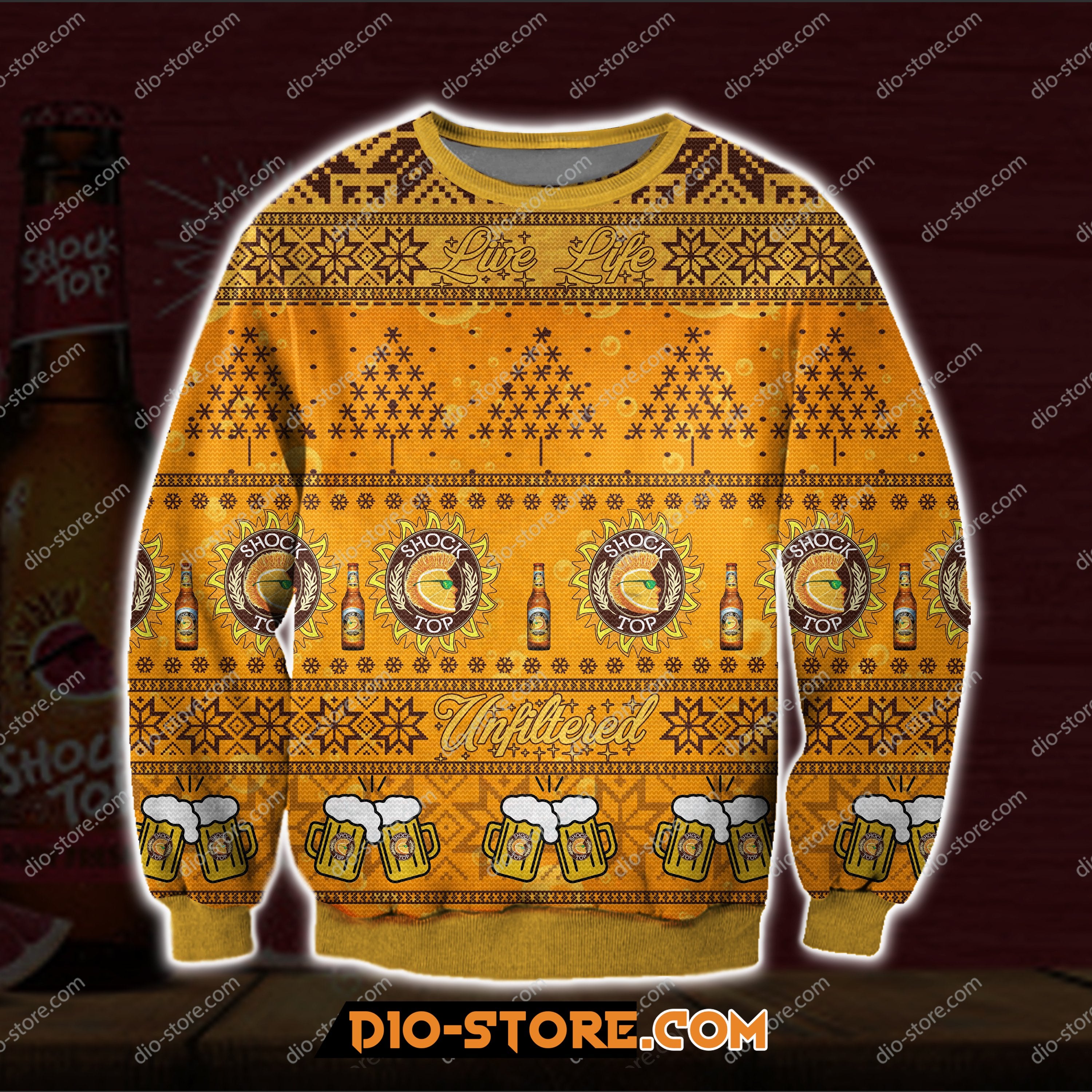 Shock Top Beer Knitting Pattern 3D Print Ugly Sweatshirt Hoodie All Over Printed