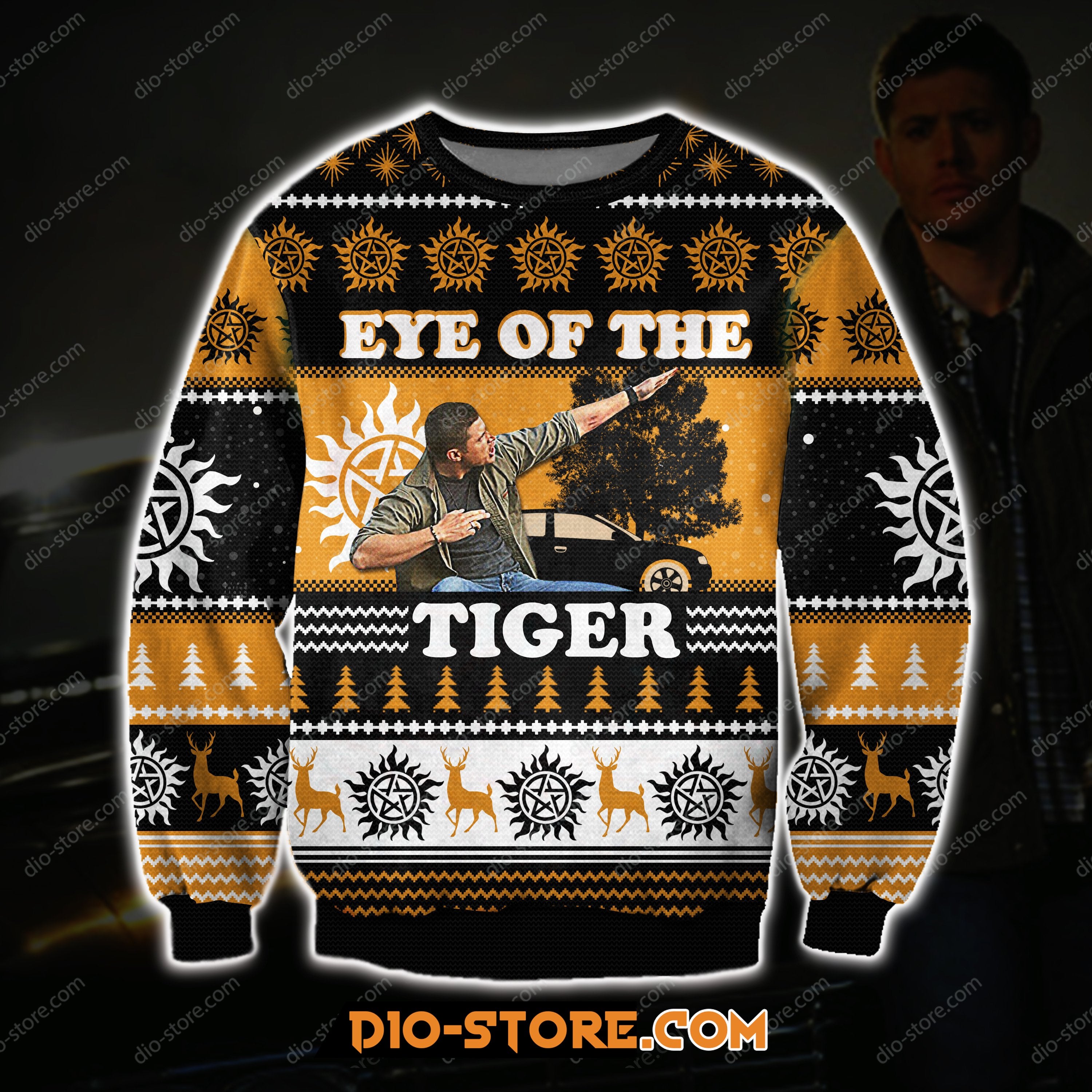 Eye Of The Tiger Knitting Pattern 3D Print Ugly Christmas Sweatshirt Hoodie All Over Printed