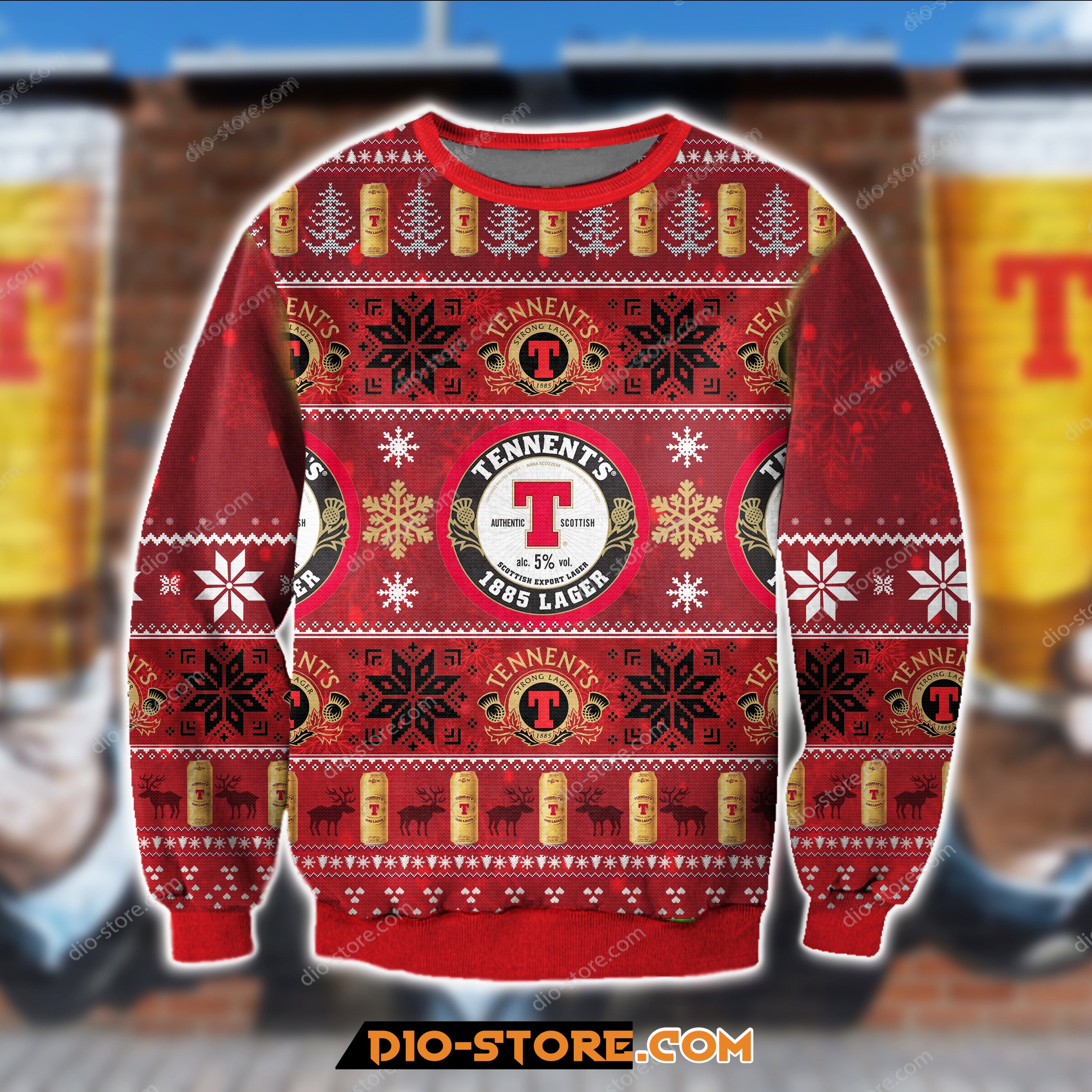 Tennents 1885 Lager Beer Knitting Pattern 3D Print Ugly Sweater Hoodie All Over Printed