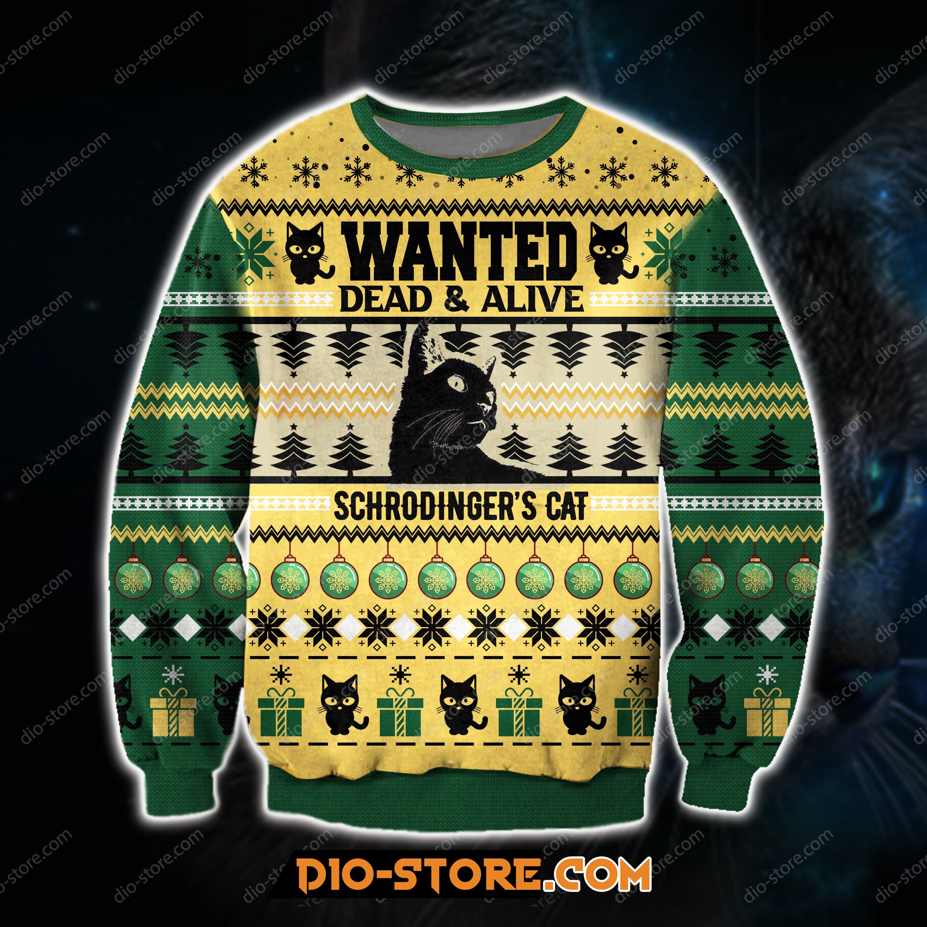 3D Printed Wanted Dead Alive Schrodingers Cat Ugly Christmas Sweater Hoodie All Over Printed