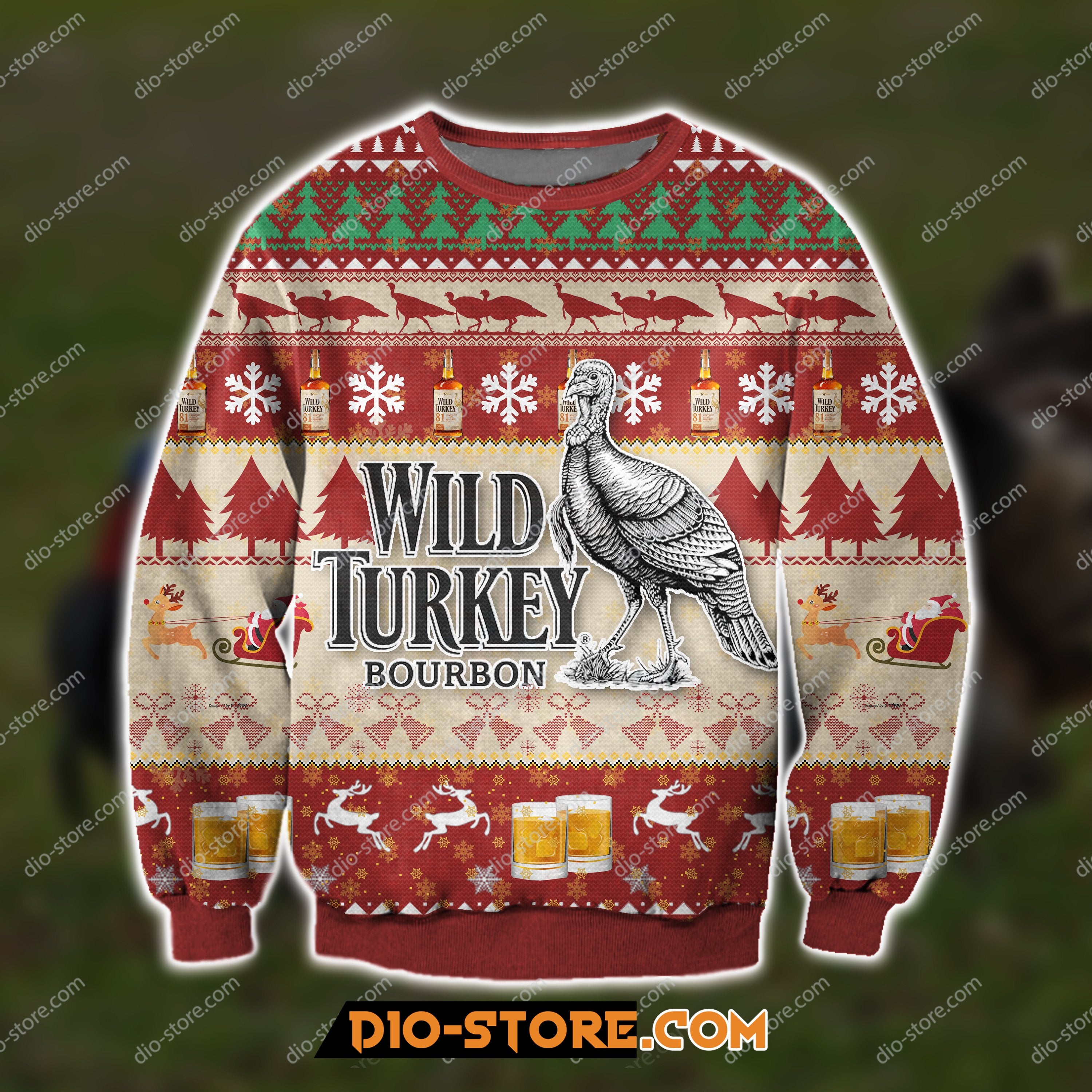 3D All Over Print Wild Turkey Bourbon Whiskey Ugly Christmas Sweatshirt Hoodie All Over Printed