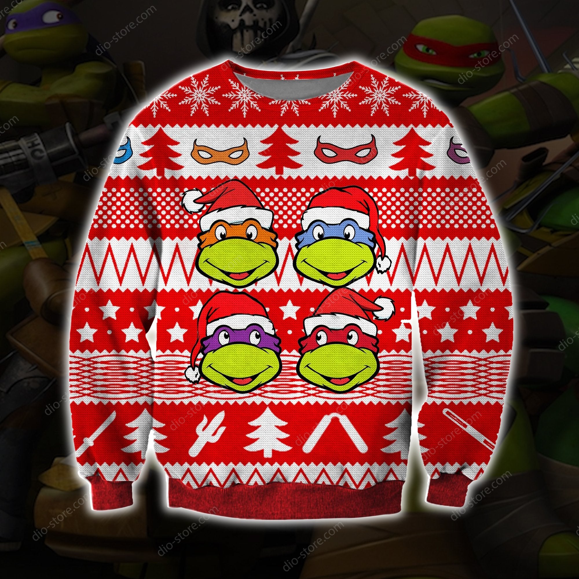 Ninja Turtles Knitting Pattern 3D Print Ugly Christmas Sweater Hoodie All Over Printed