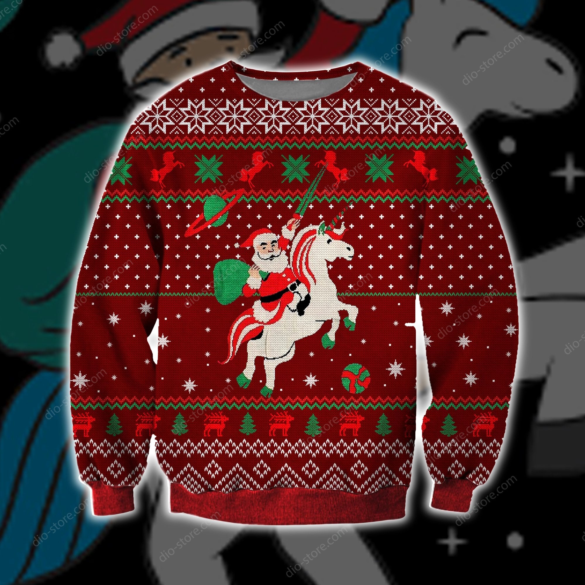 Santa Unicorn Knitting Pattern 3D Print Ugly Christmas Sweater Hoodie All Over Printed